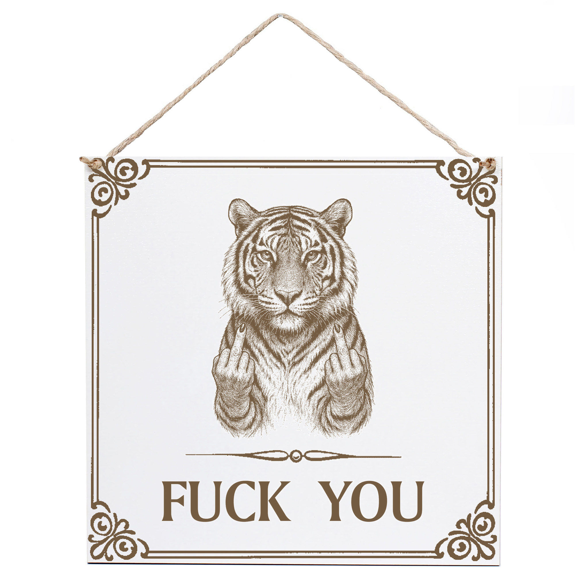 Tiger Wandschild „Fuck You“ – Weißes HDF-Dekoschild 15×15 cm (auch 20×20 cm) Tiger Wandschild „Fuck You“ – Weißes HDF-Dekoschild 15×15 cm (auch 20×20 cm)