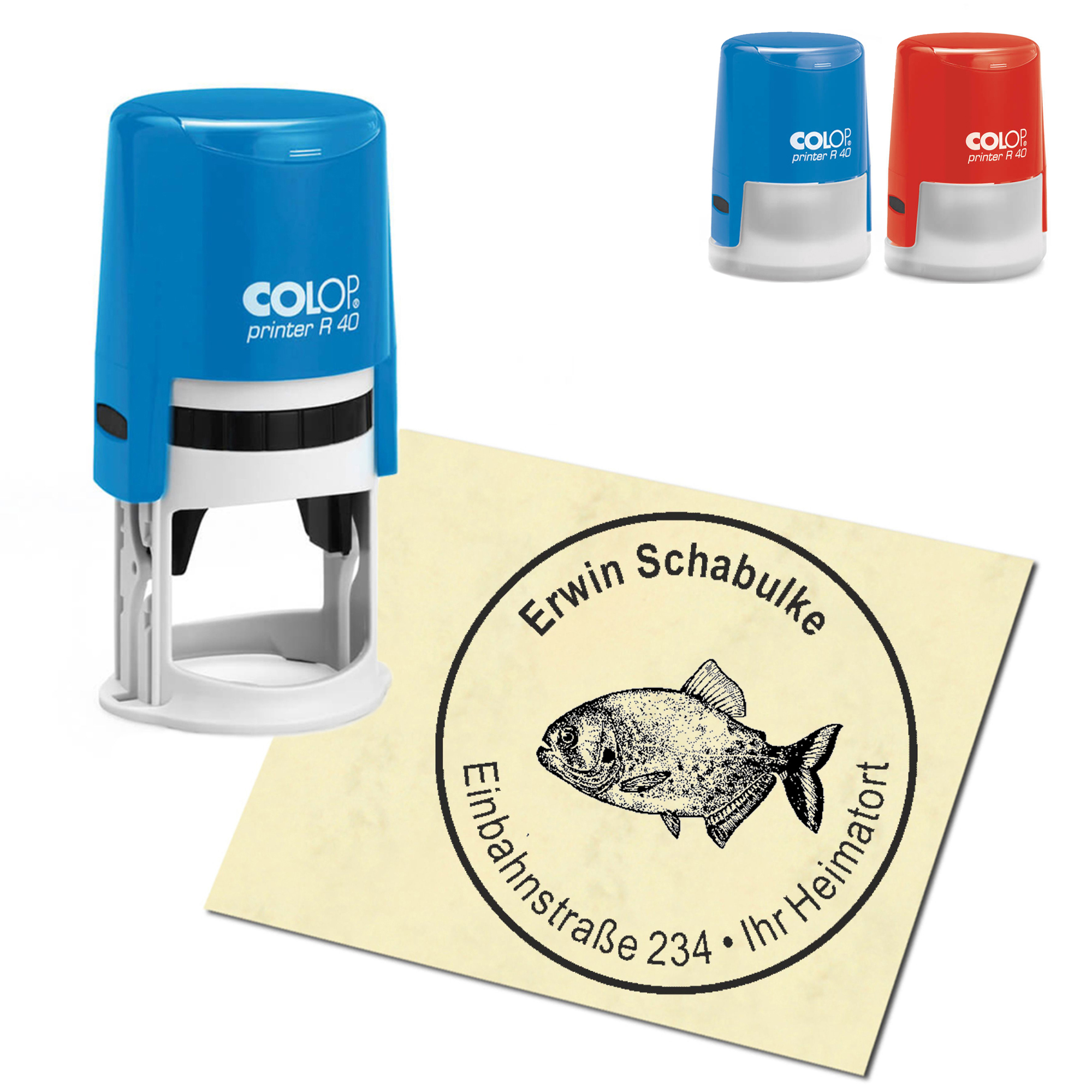 Stempel Adressstempel personalisiert - Piranha - rund &empty; 40mm