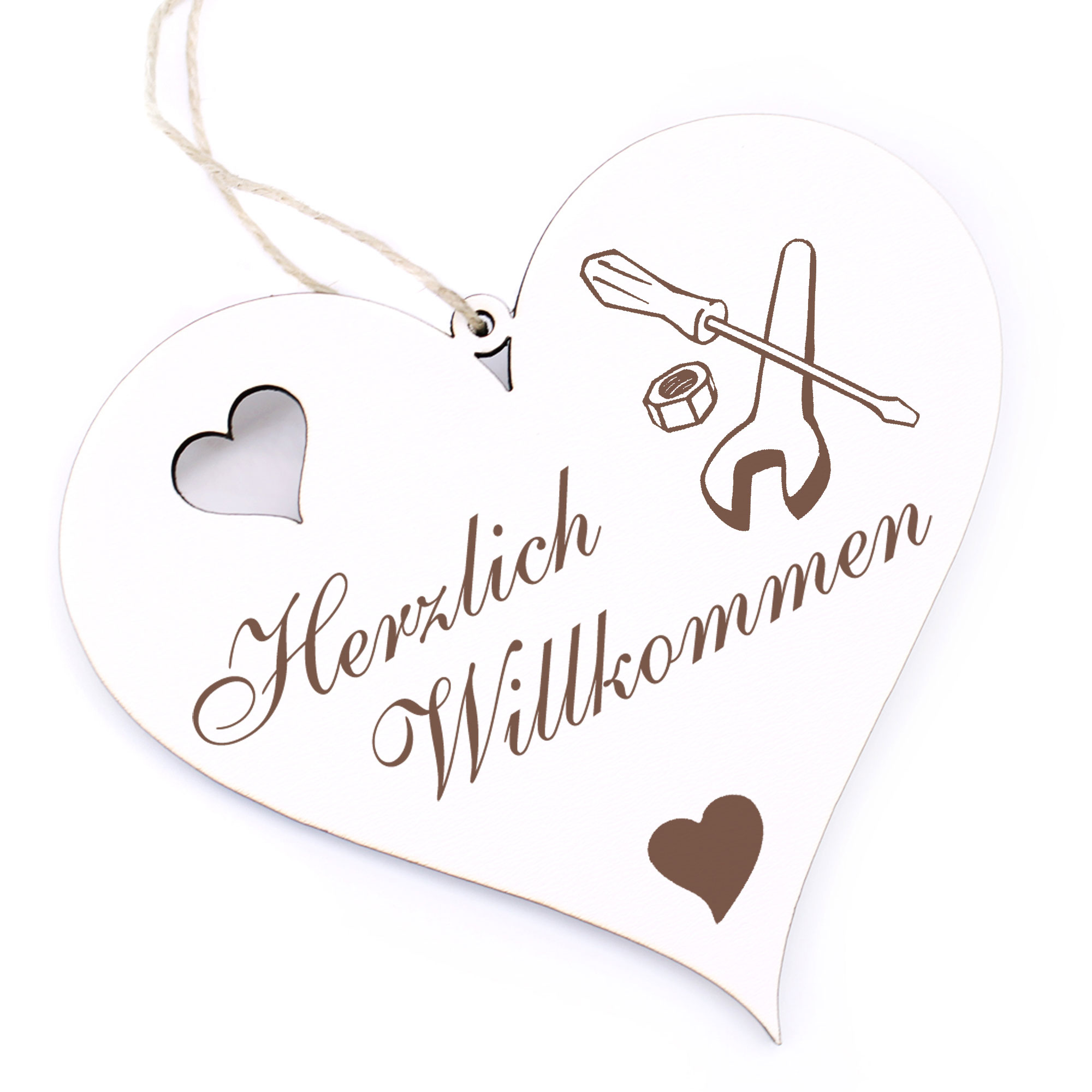 Herzlich Willkommen Schild - Werkzeug - Deko Herz Holz