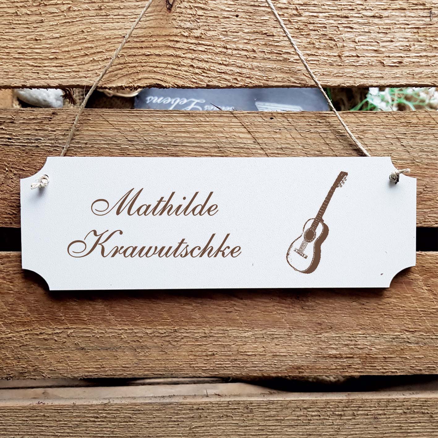 Schild « Gitarre » Namensschild Türschild zum Anhängen - 20 x 6,7 cm