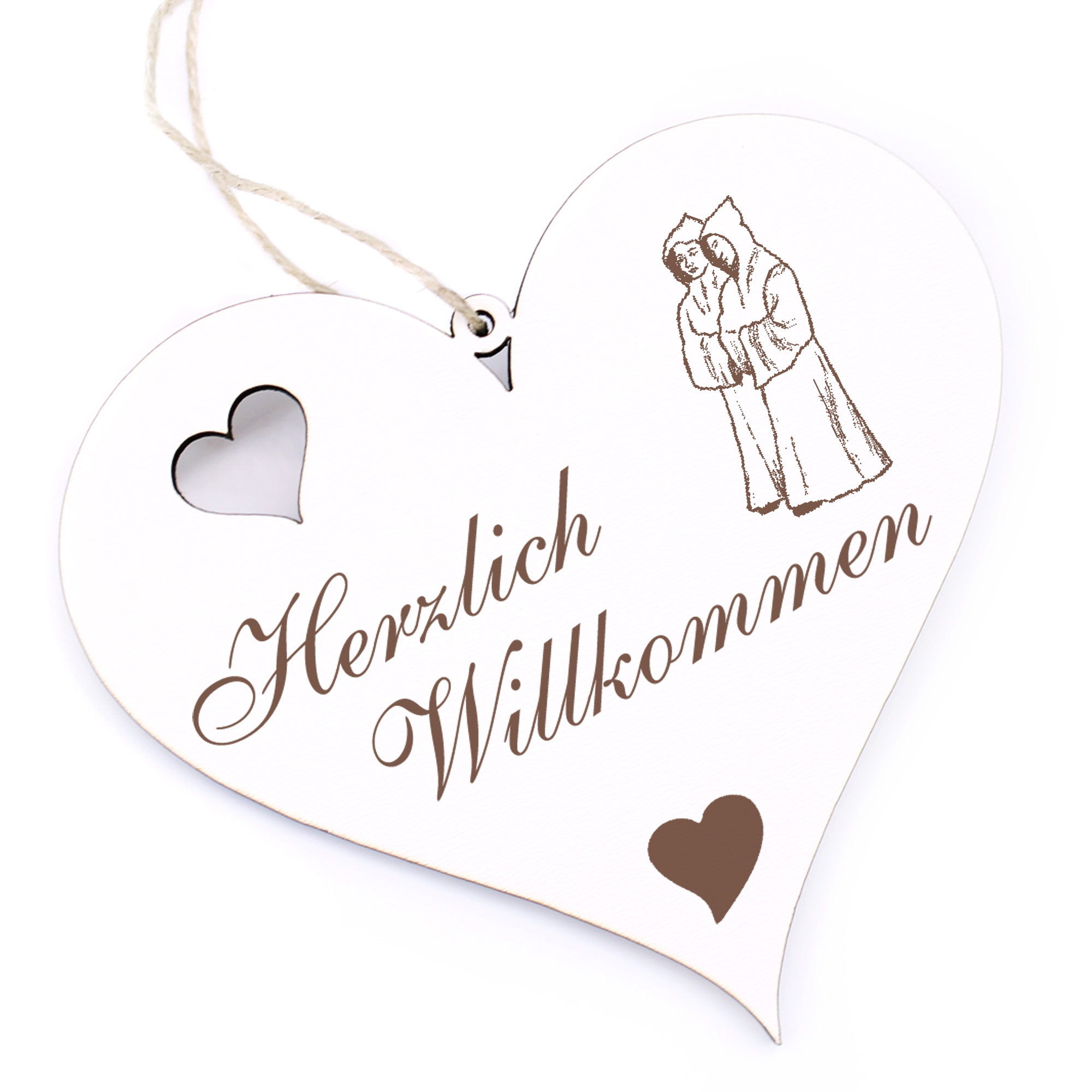 Herzlich Willkommen Schild - Mönch - Deko Herz Holz