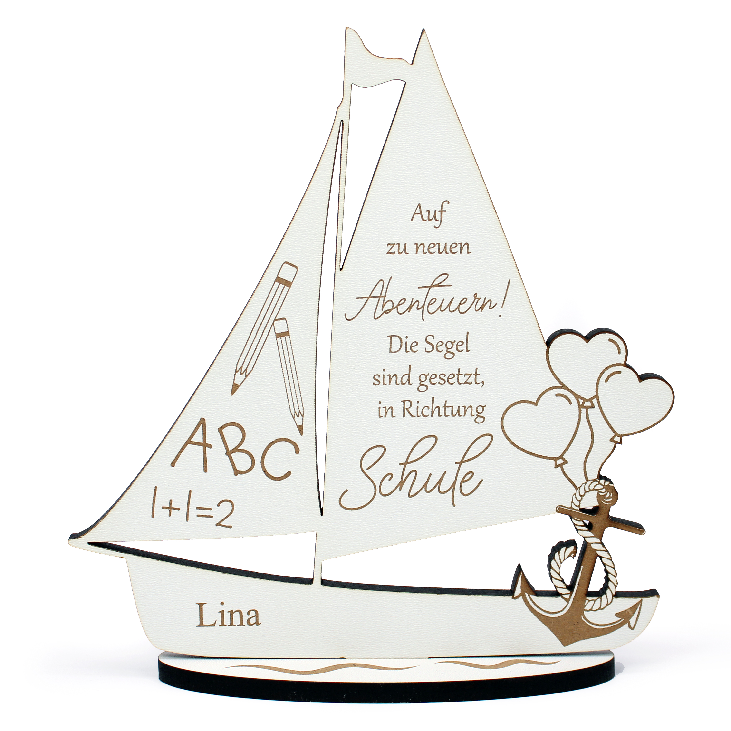 Geldgeschenk Einschulung personalisiert - Segelboot mit Wunschname und Spruch - 15 x 16 cm