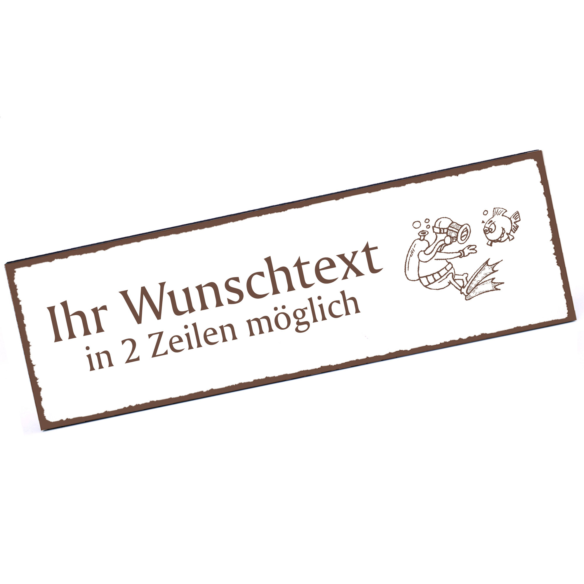 Türschild Taucher mit Fisch  Namensschild personalisiert mit Gravur - 150mm x 50mm - selbstklebend