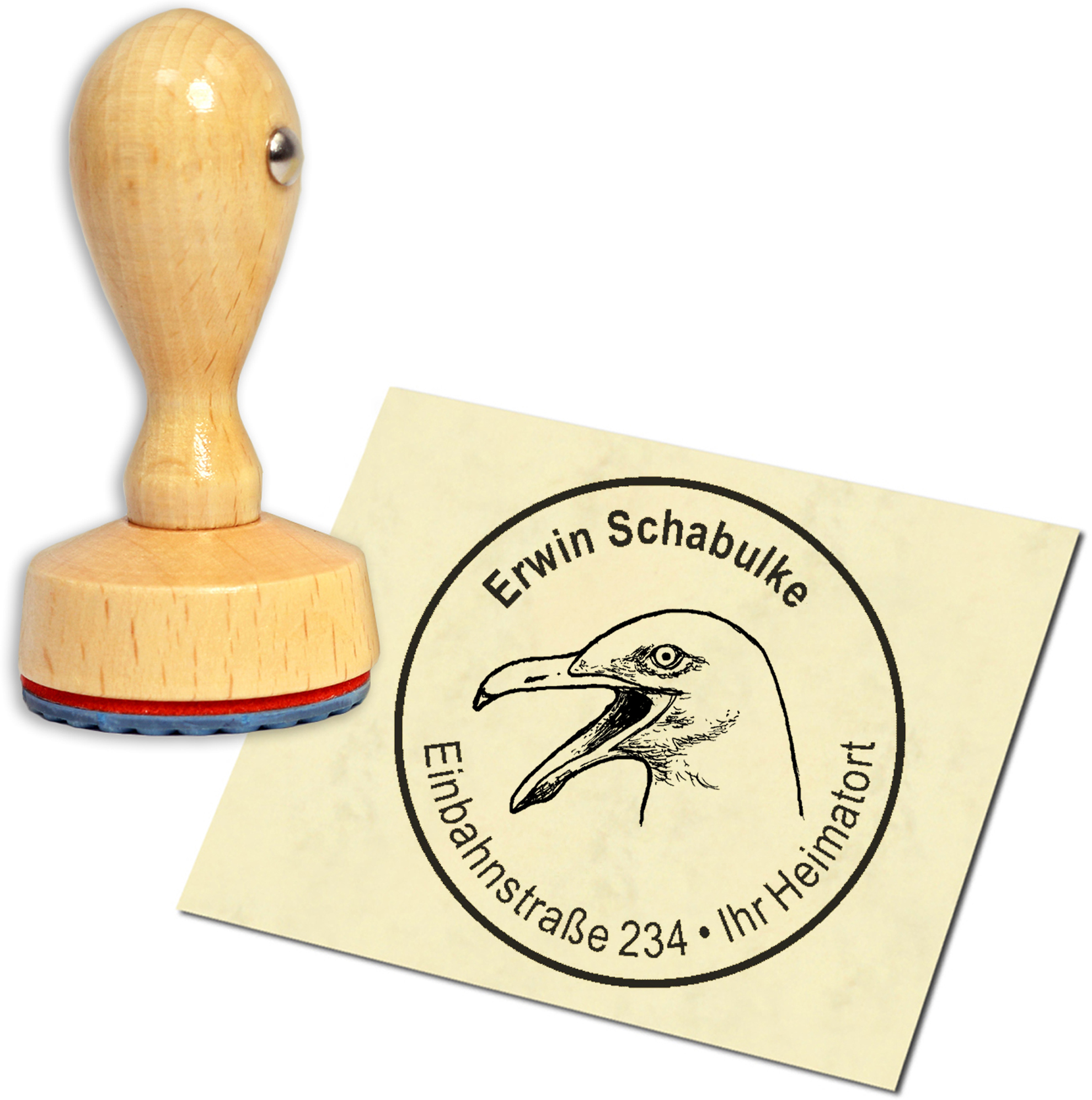 Stempel Adressstempel Holzstempel - Möwe Kopf - rund 40mm