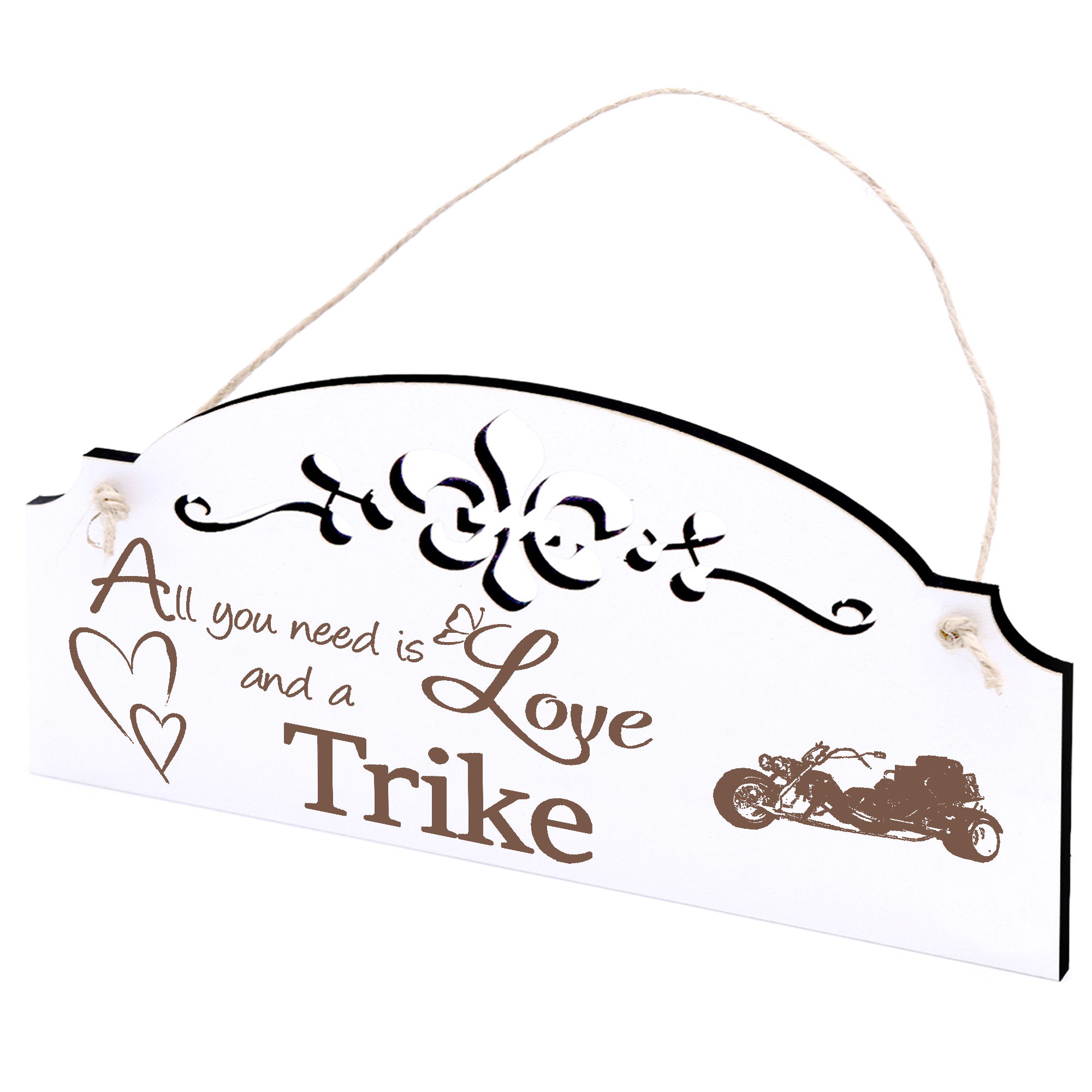 Schild Trike Deko 20x10cm - All you need is Love and a Trike - Holz