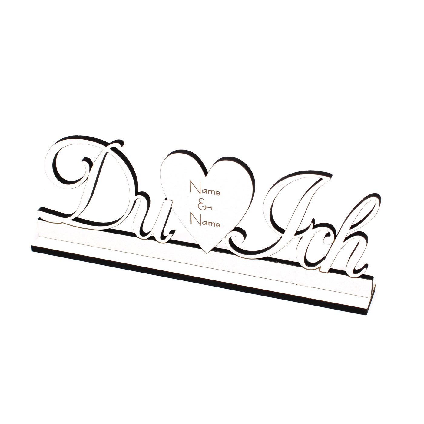 Dekoaufsteller Du & Ich - Schild mit Herz für Hochzeit mit Namen 24 x 10 cm