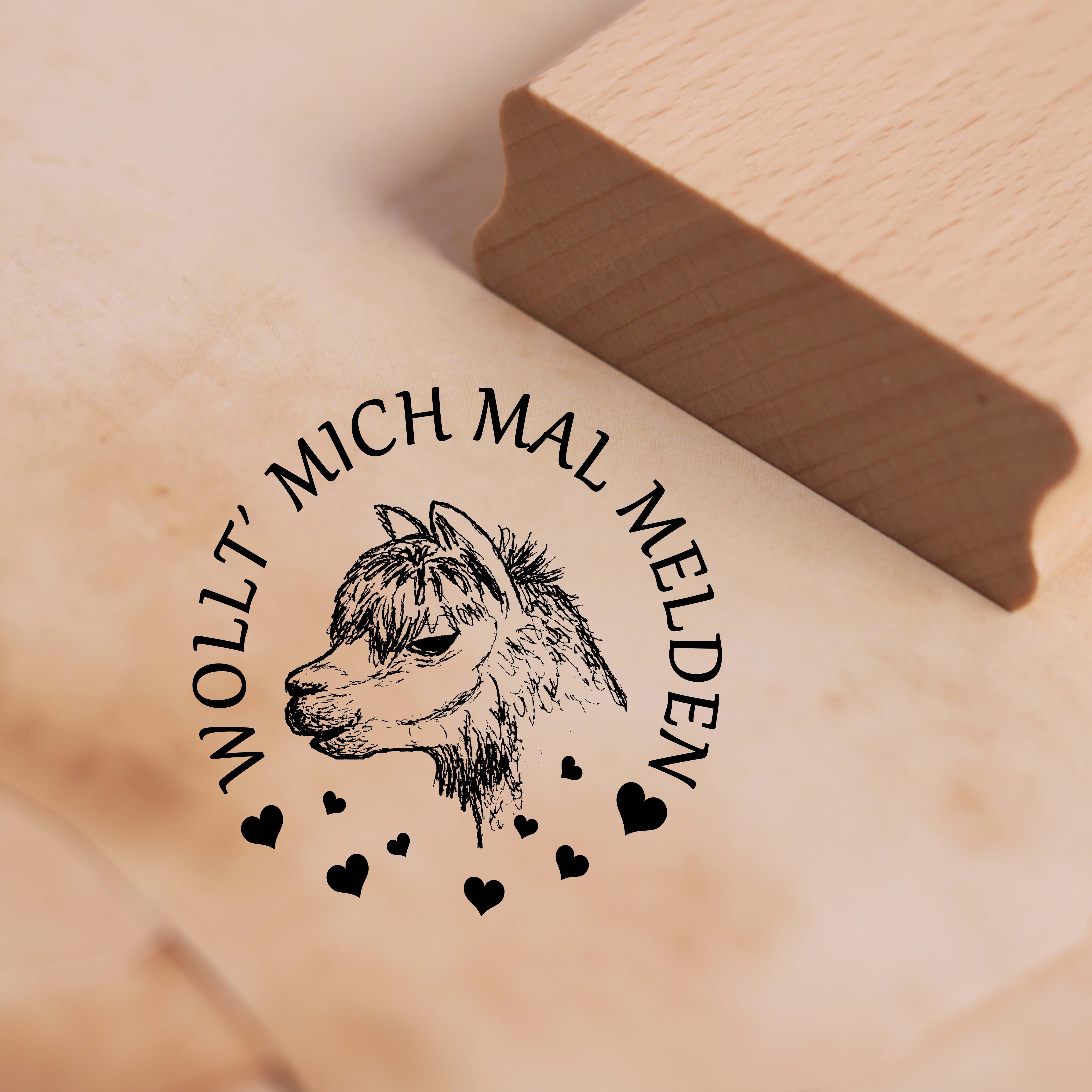 Motivstempel Wollt' mich mal melden Stempel Alpaka 38mm x 38mm
