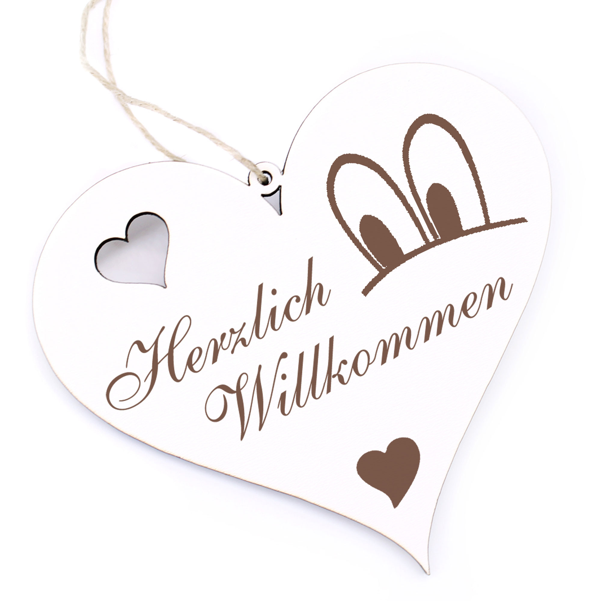 Herzlich Willkommen Schild - Augenpaar - Deko Herz Holz
