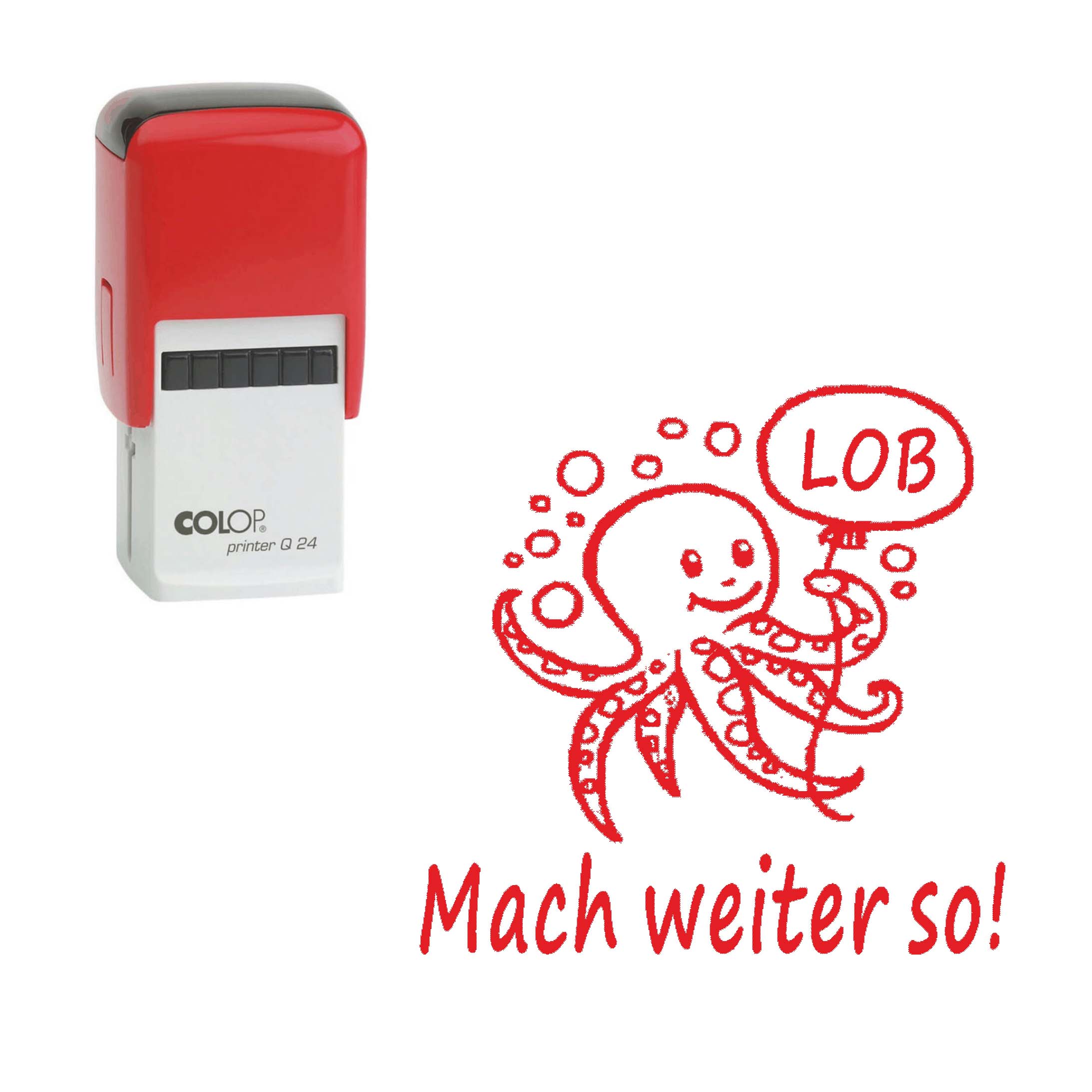 Lehrerstempel Mach weiter so - Automatikstempel Kinder Motivstempel Krake Lob 24 x 24 mm