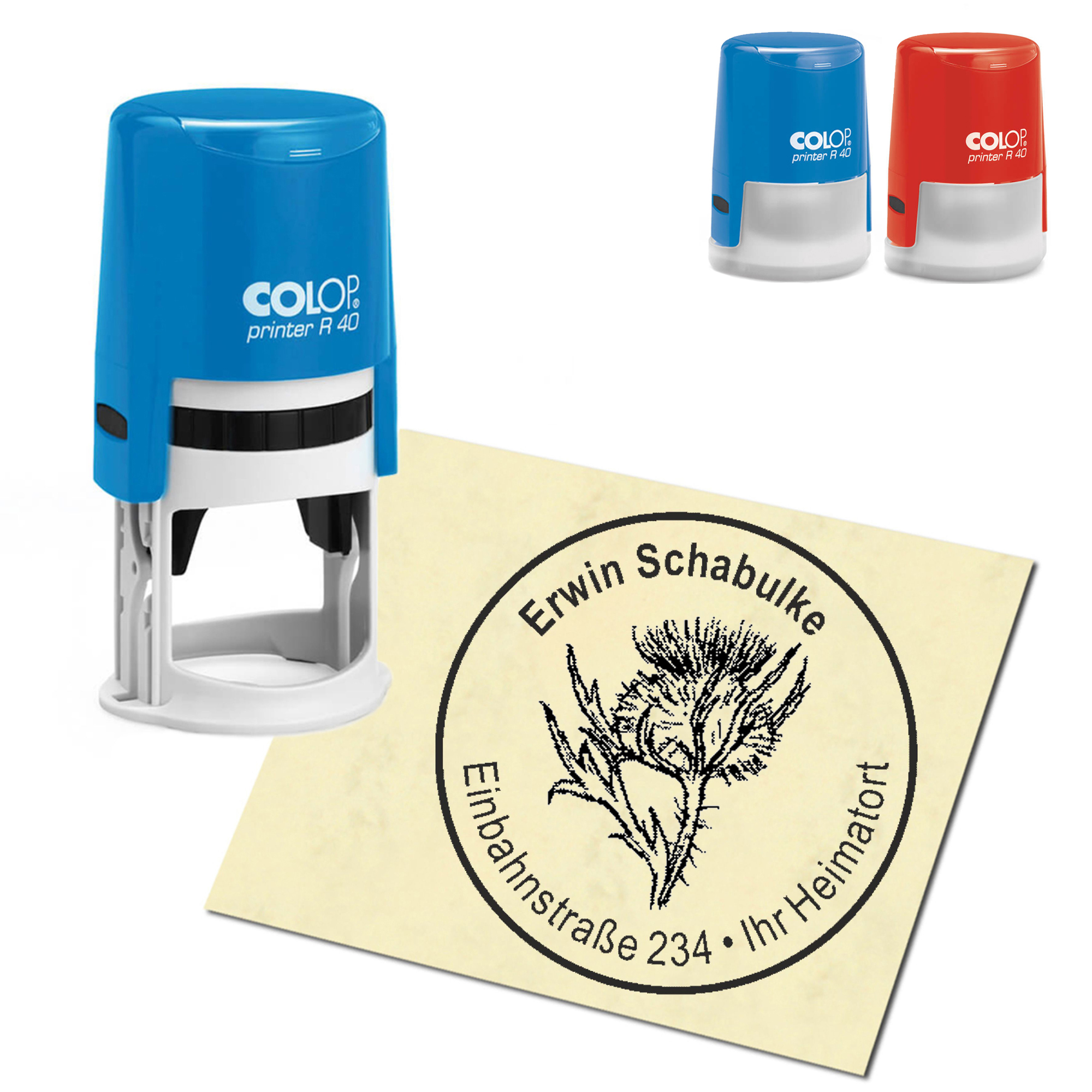 Stempel Adressstempel personalisiert - Kratzdiestel - rund &empty; 40mm