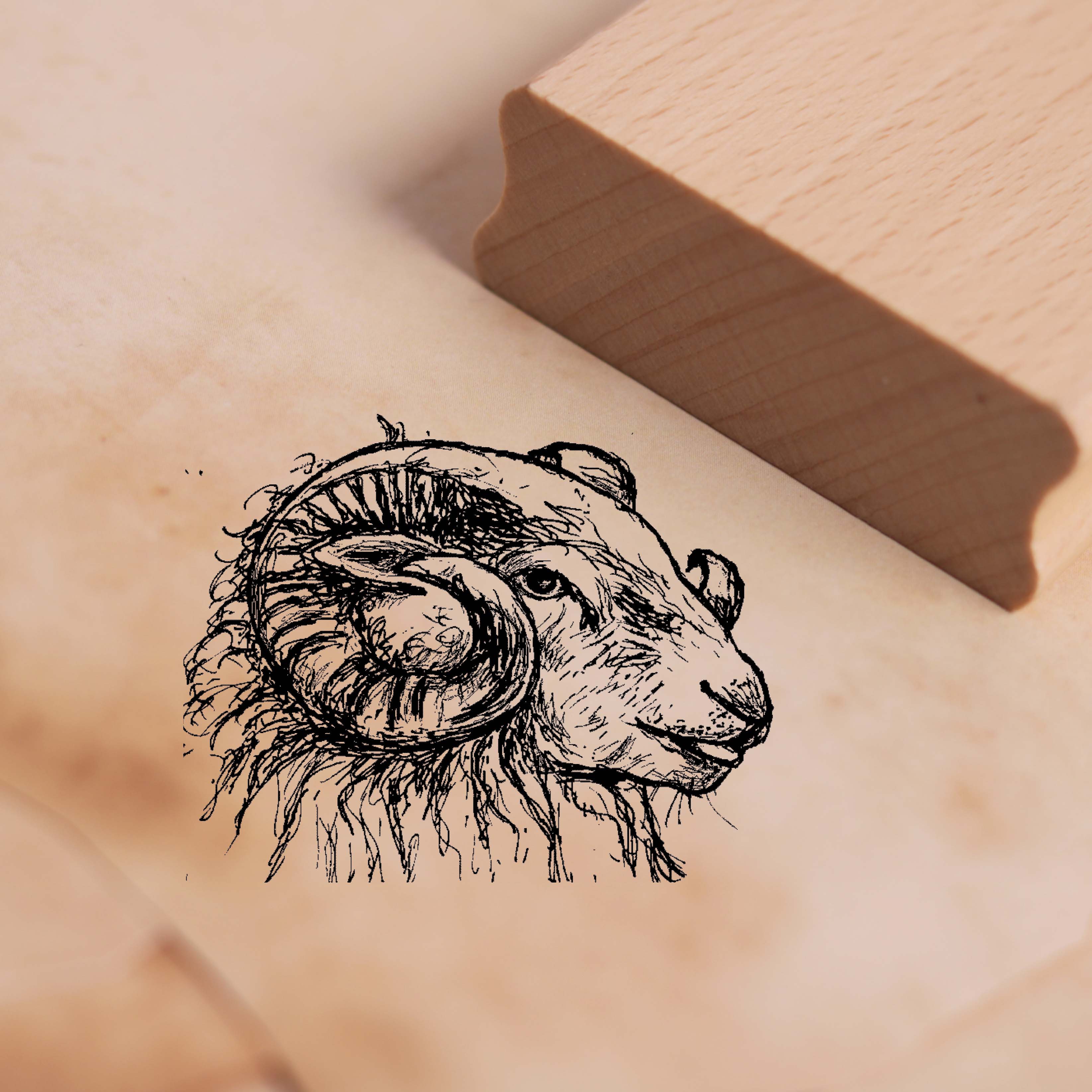 Motivstempel Heidschnucke Kopf - Schaf Stempel Holzstempel 48 x 38 mm