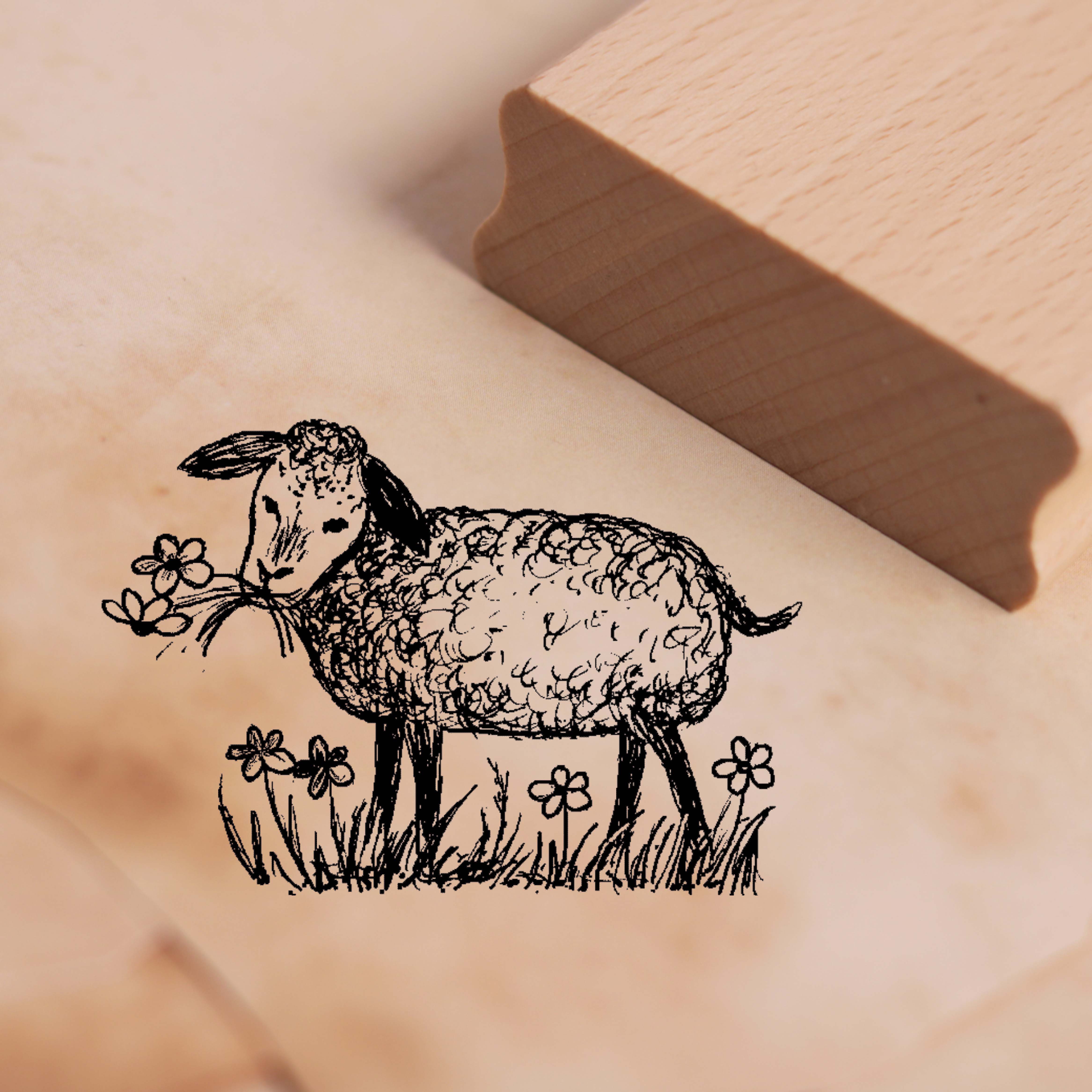 Motivstempel Schaf auf der Blumenwiese Stempel 38 x 26 mm