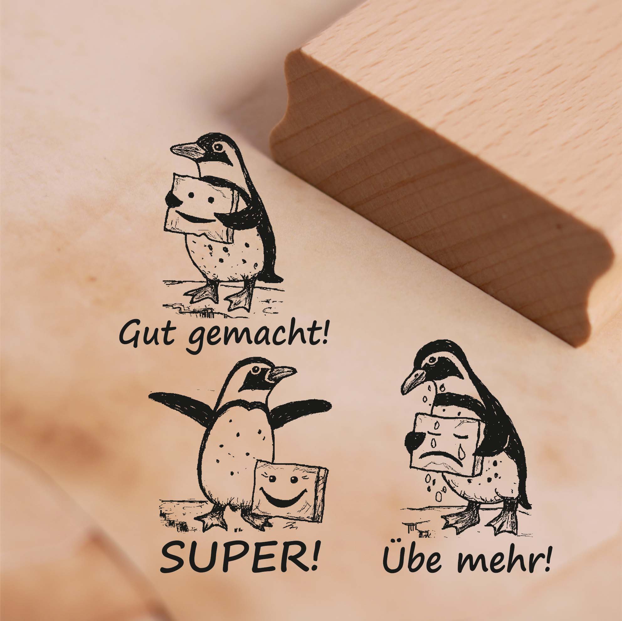 Lehrerstempel Pinguin im Set - 3 Motivstempel mit Spruch und Motiv für Schule ca. 28 x 28 mm