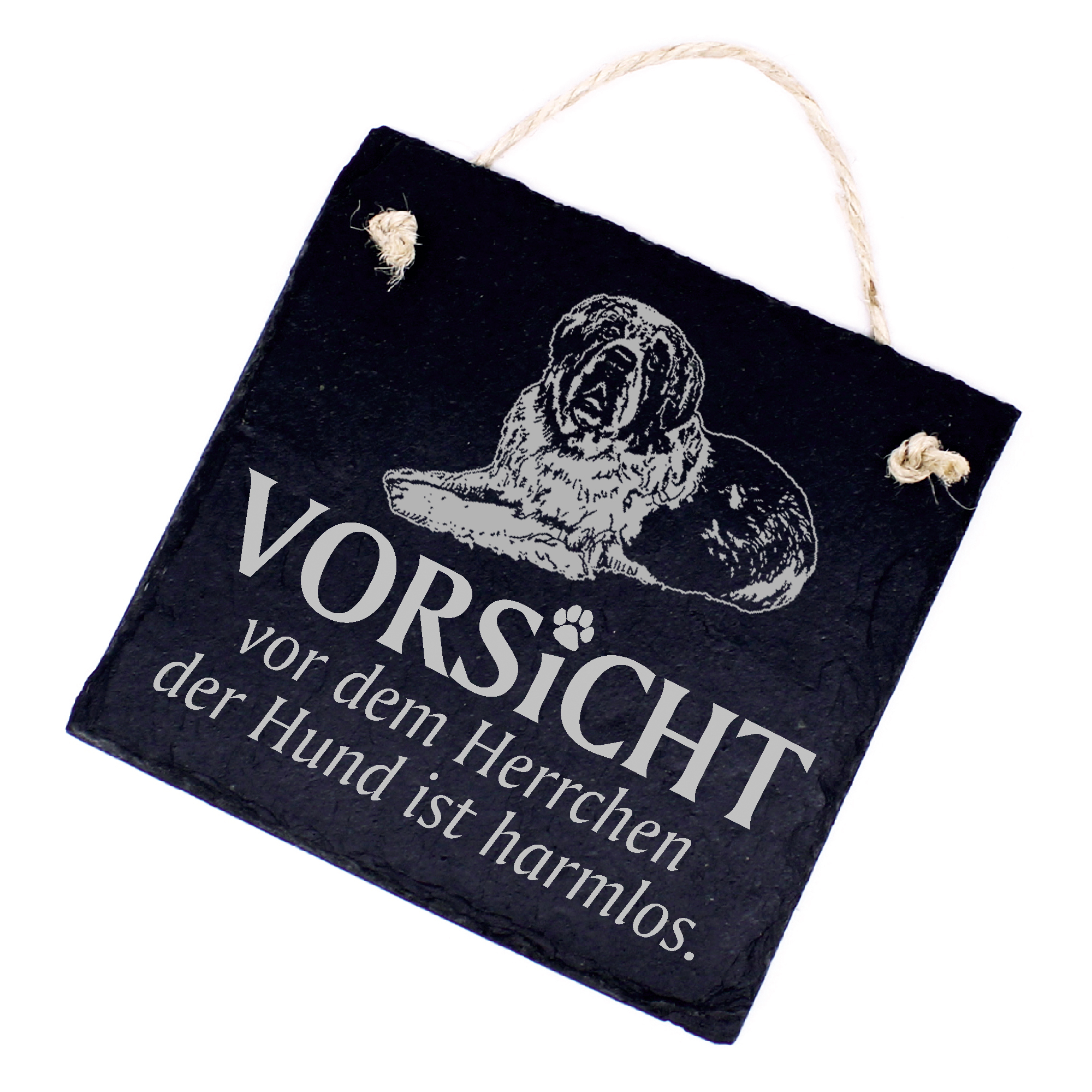 Hundeschild Bernhardiner Schild aus Schiefer - Vorsicht vor dem Herrchen - 11cm x 11cm