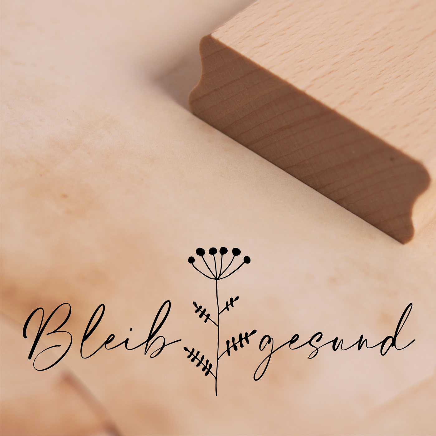Motivstempel Bleib gesund Stempel Blume 68 x 26 mm