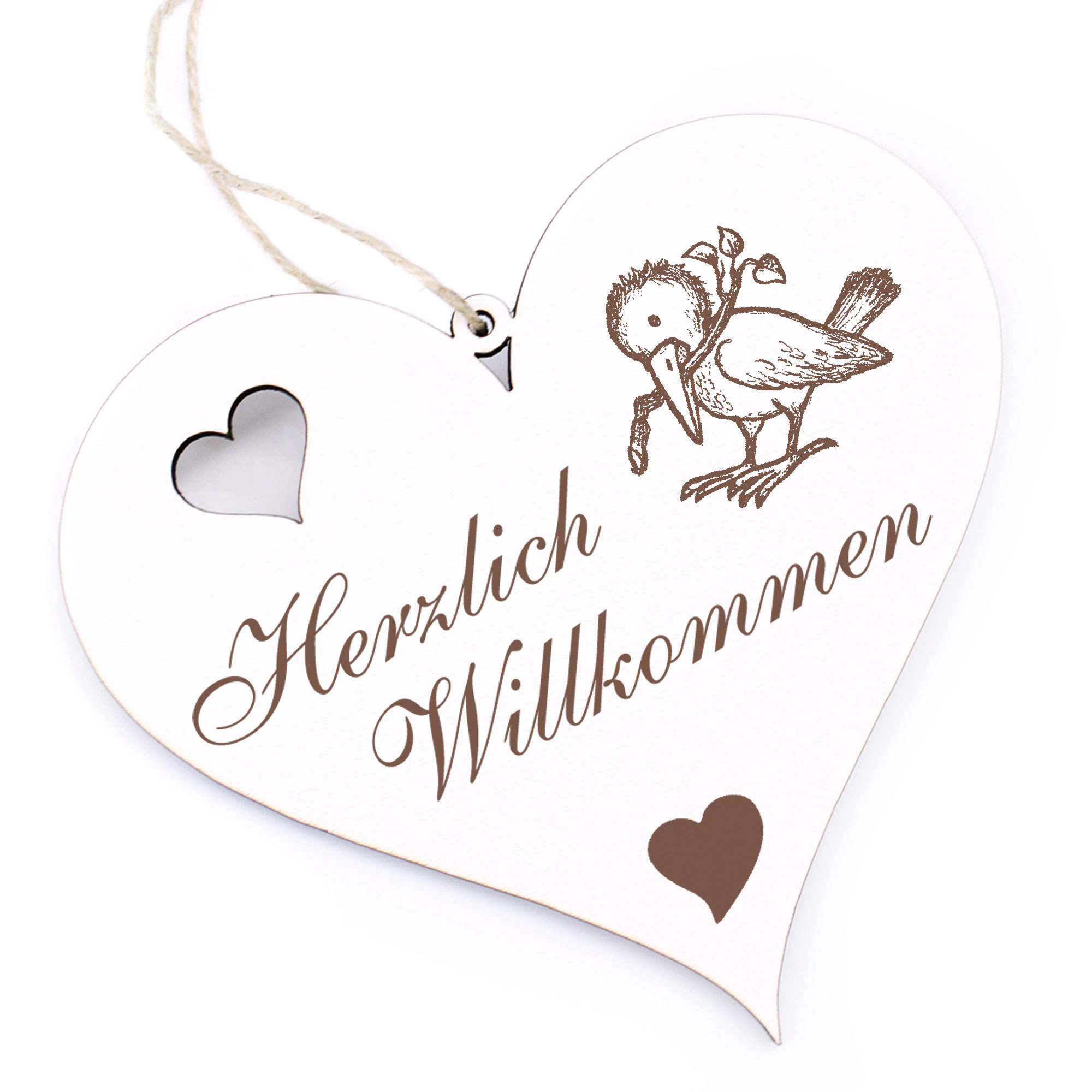 Herzlich Willkommen Schild - Rabe mit Stock - Deko Herz Holz