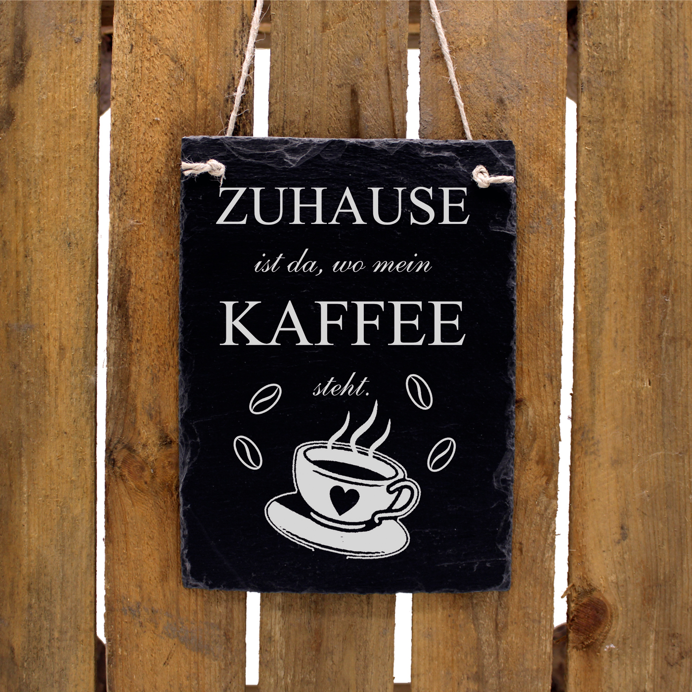 Schiefertafel Zuhause ist da, wo mein KAFFEE steht - Schild hochkant 16x22 cm