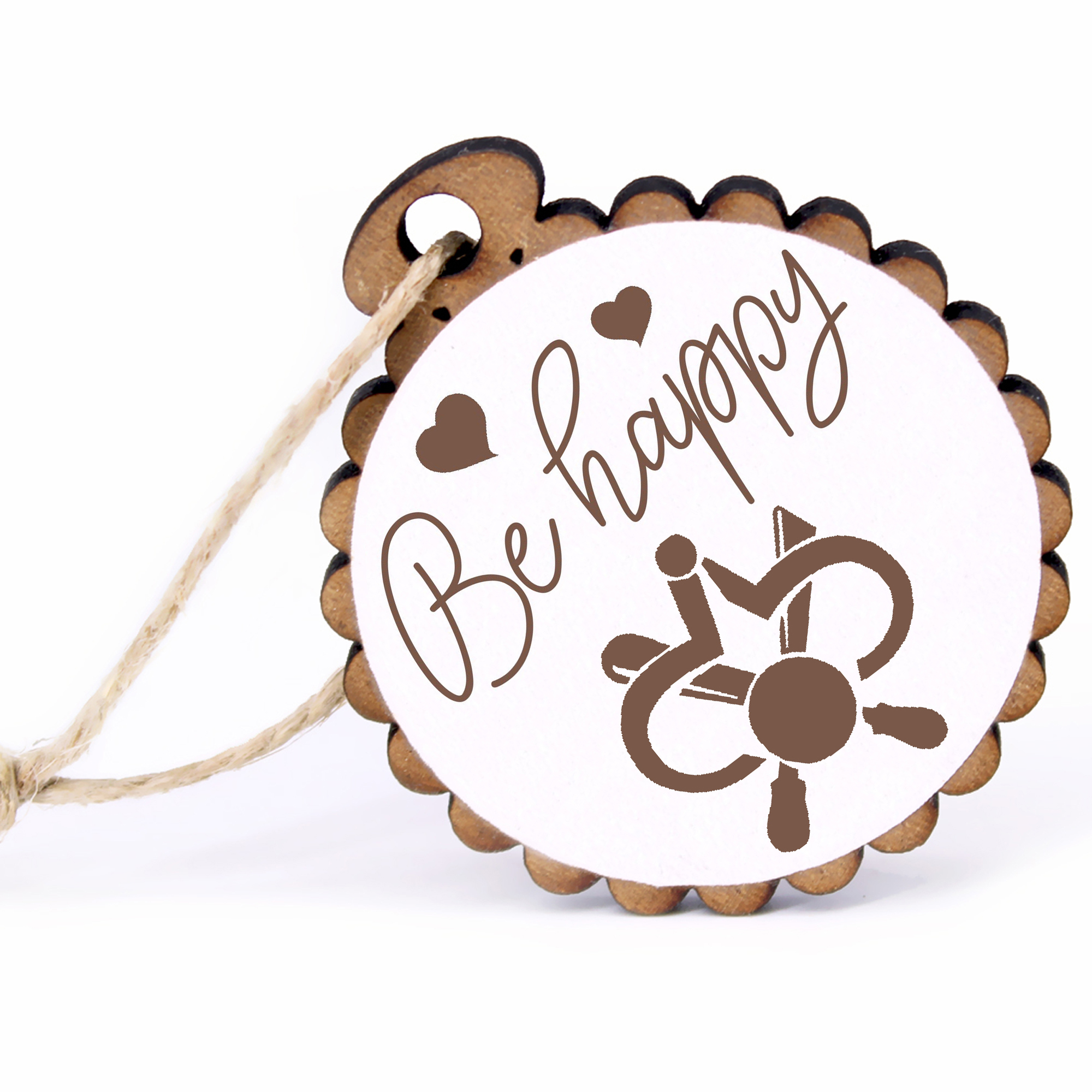 Geschenkanhänger - Be Happy Drechsler -  Holz Ø-5cm - mit Juteband