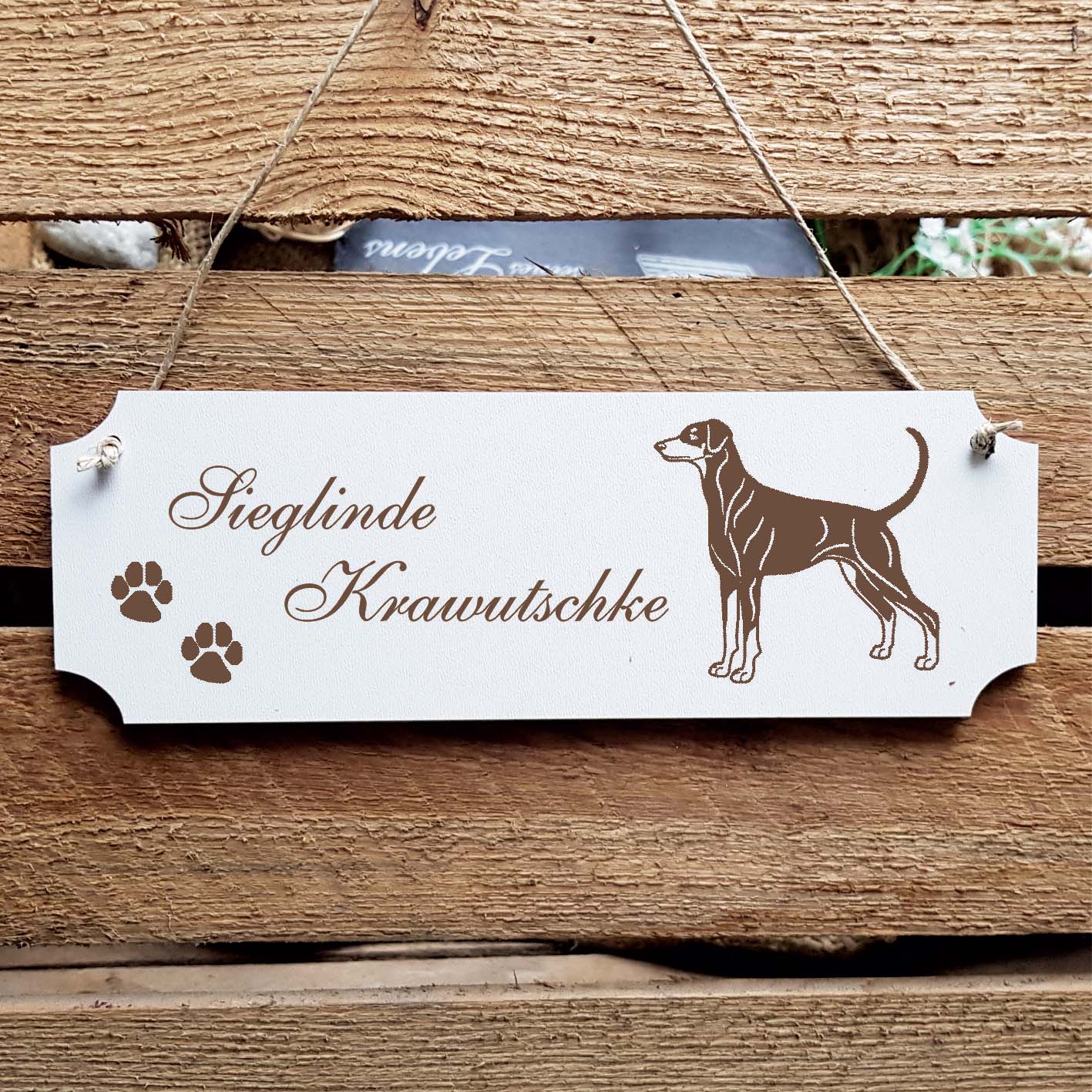Schild « Dobermann » Namensschild Türschild zum Anhängen - 20 x 6,7 cm