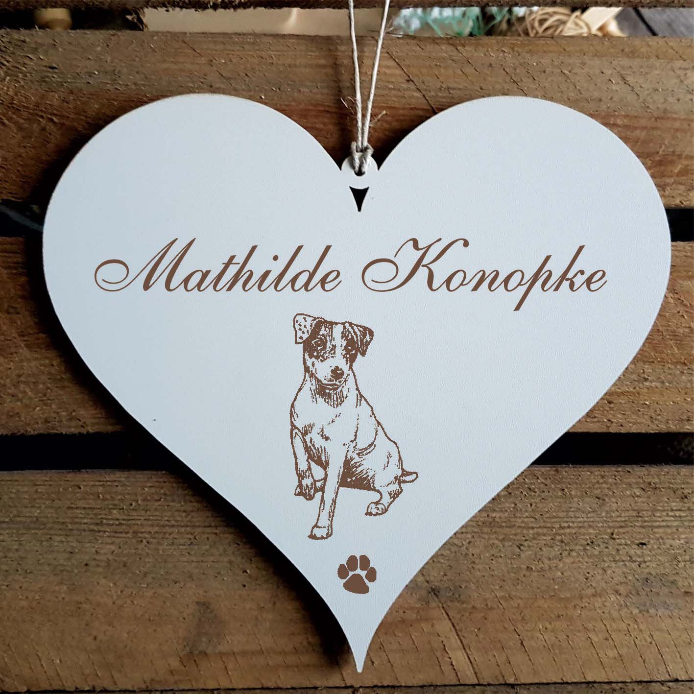 Herz Schild « Jack Russell Terrier » mit Namen - Türschild zum Anhängen