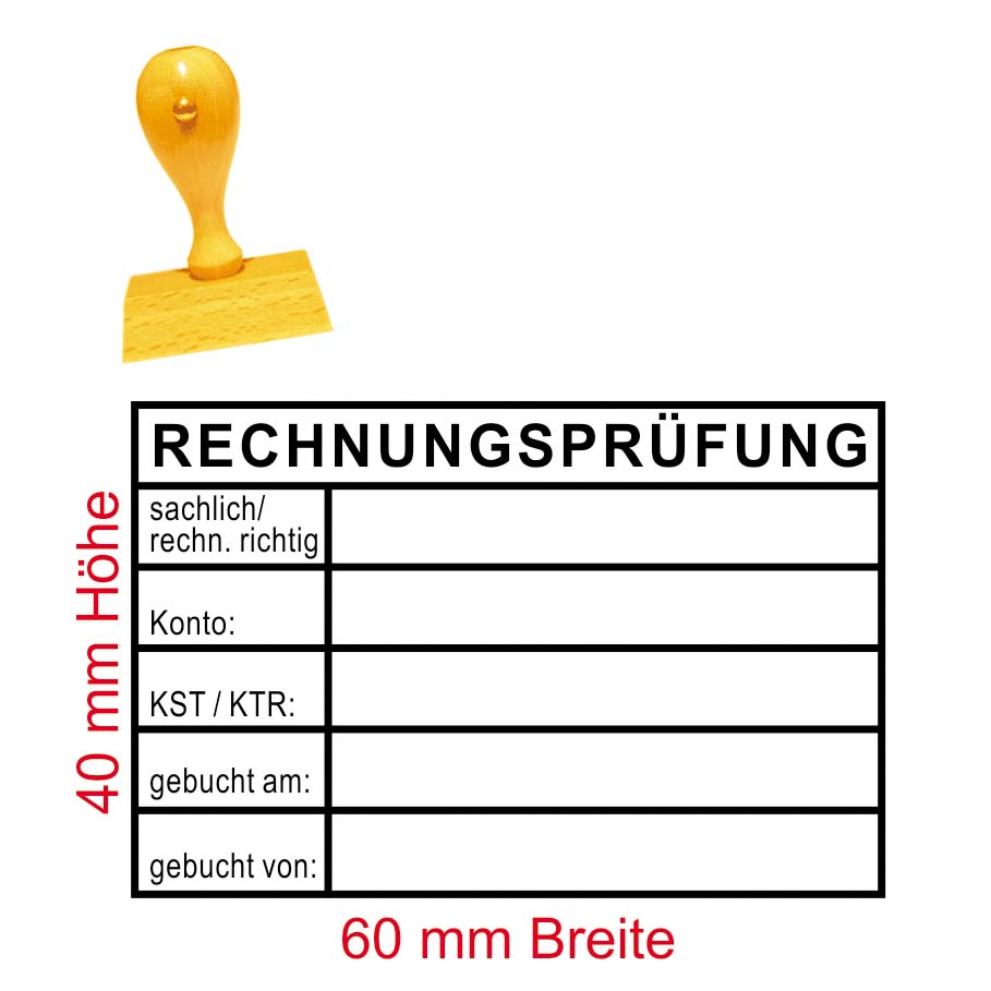 Stempel Rechnungsprüfung 02 - Tabelle sachlich rechnerisch richtig Konto - 60 x 40 mm