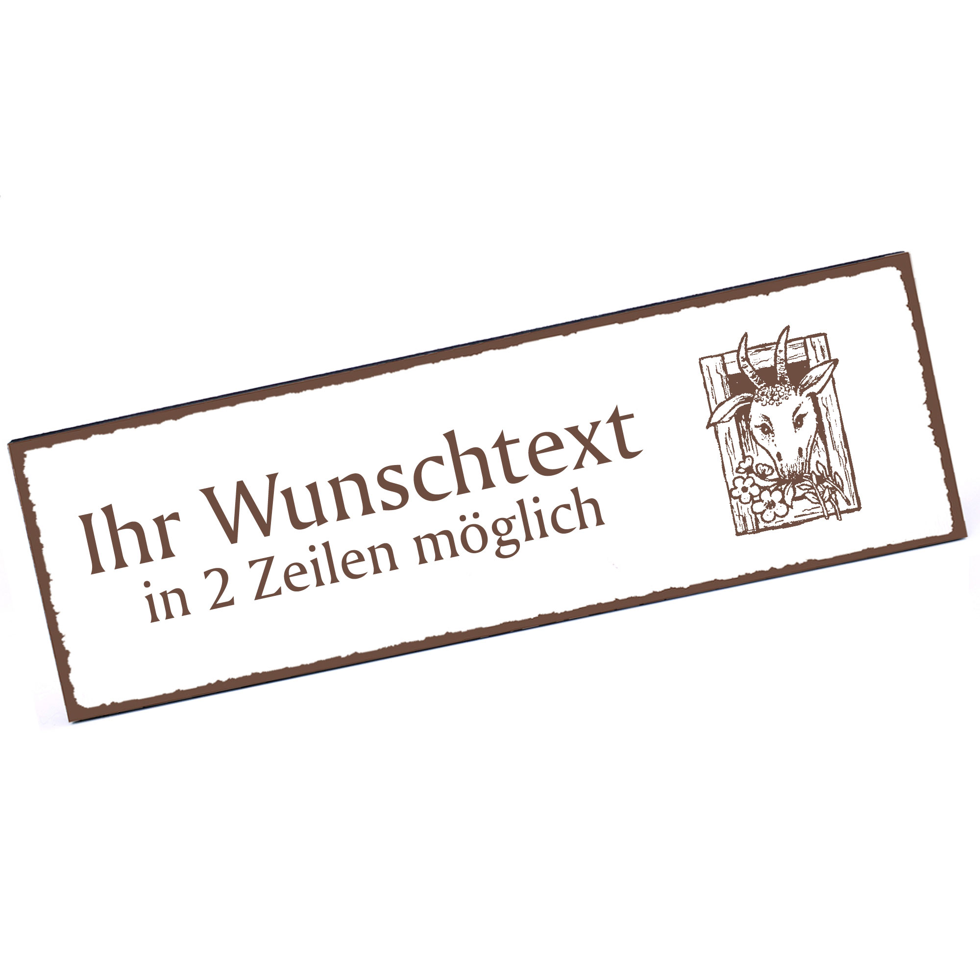 Türschild Ziege im Fenster  Namensschild personalisiert mit Gravur - 150mm x 50mm - selbstklebend