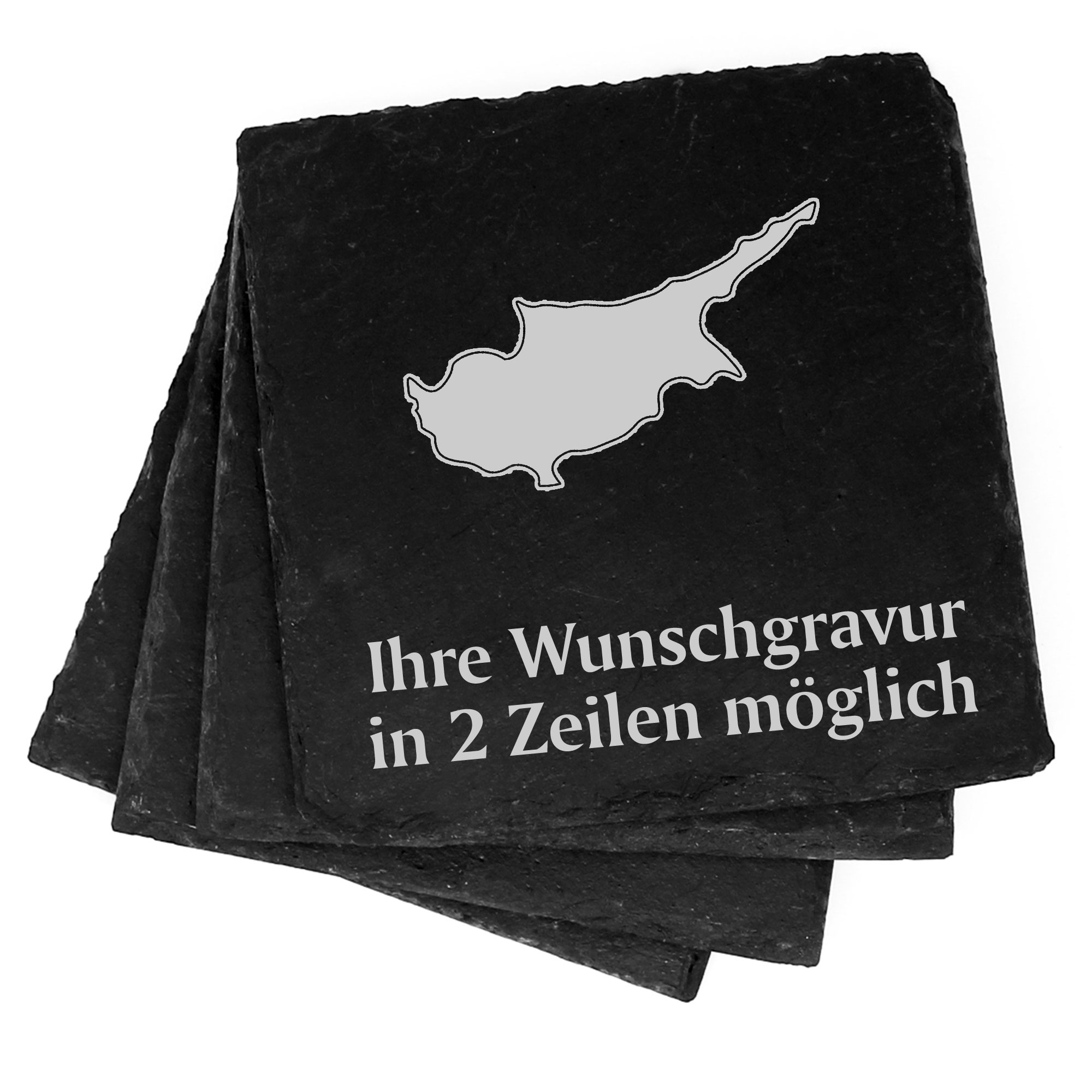 4x Insel Zypern Deko Schiefer Untersetzer Wunschgravur Set - 11 x 11 cm