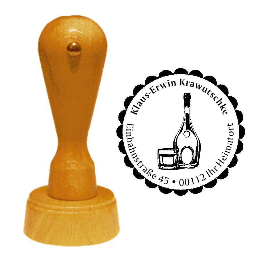 Adressenstempel « WEINBRANDFLASCHE » mit persönlichem Wunschtext