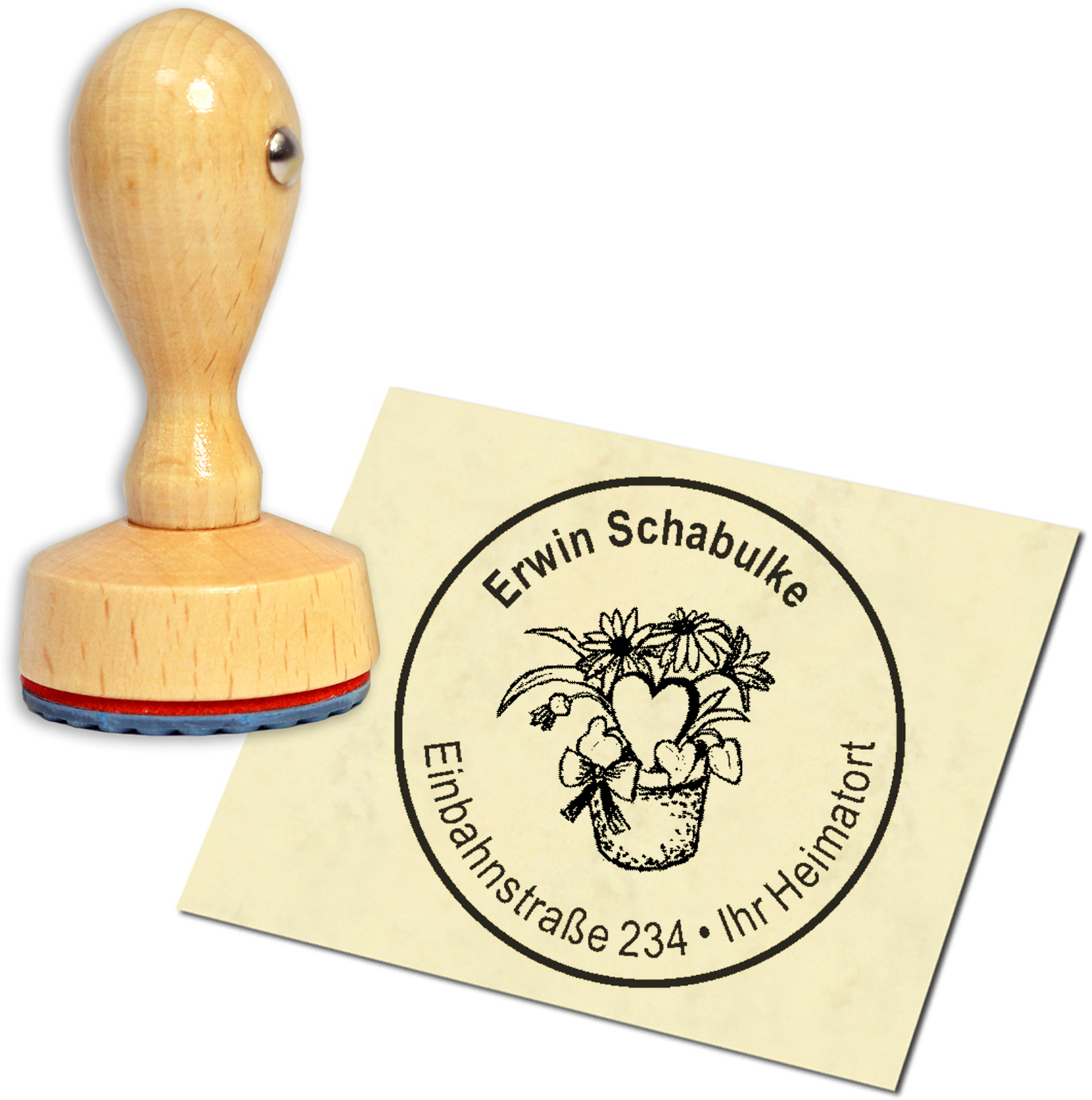 Stempel Adressstempel Holzstempel - Blumentopf - rund 40mm