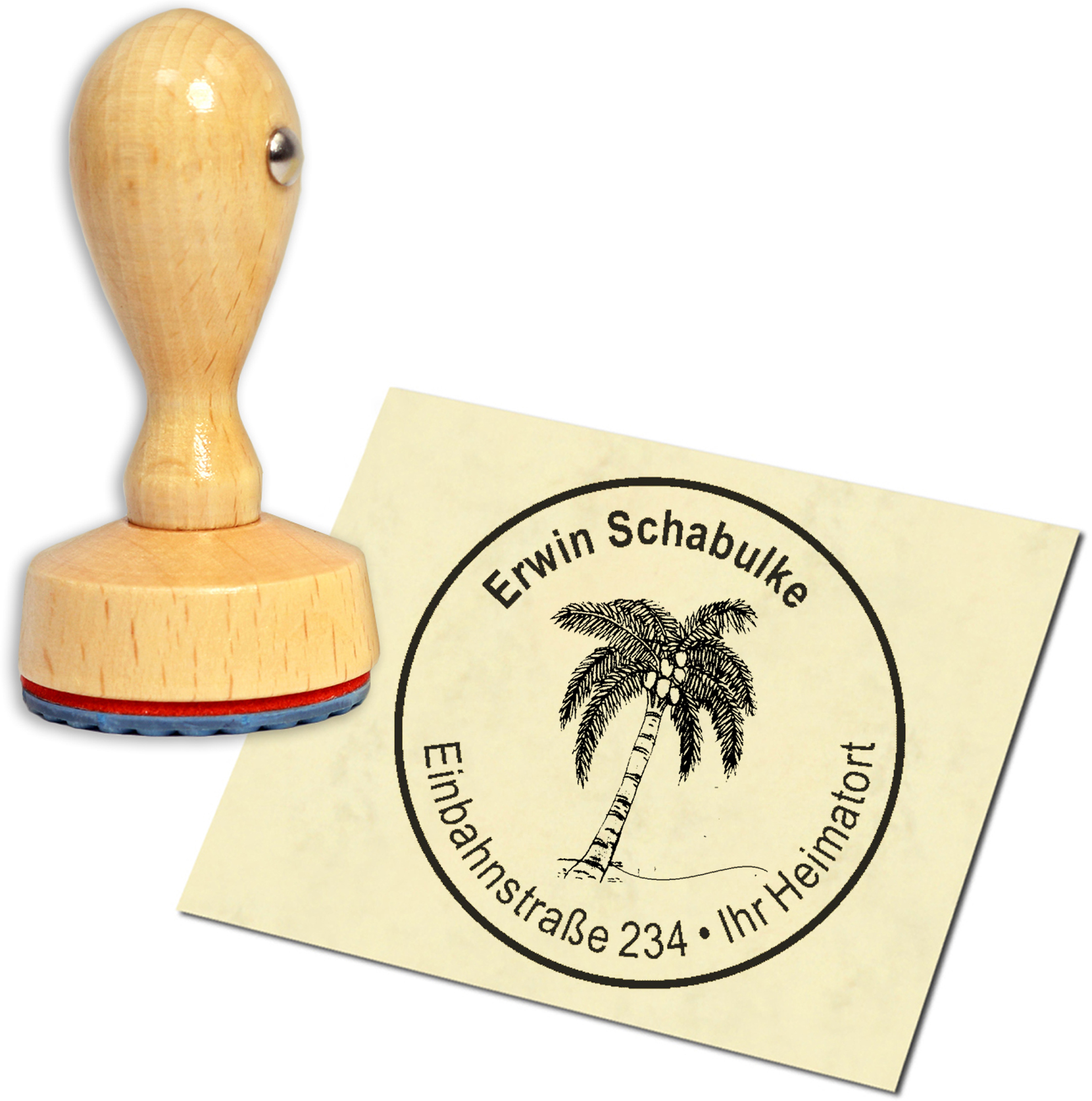 Stempel Adressstempel Holzstempel - Palme - rund 40mm