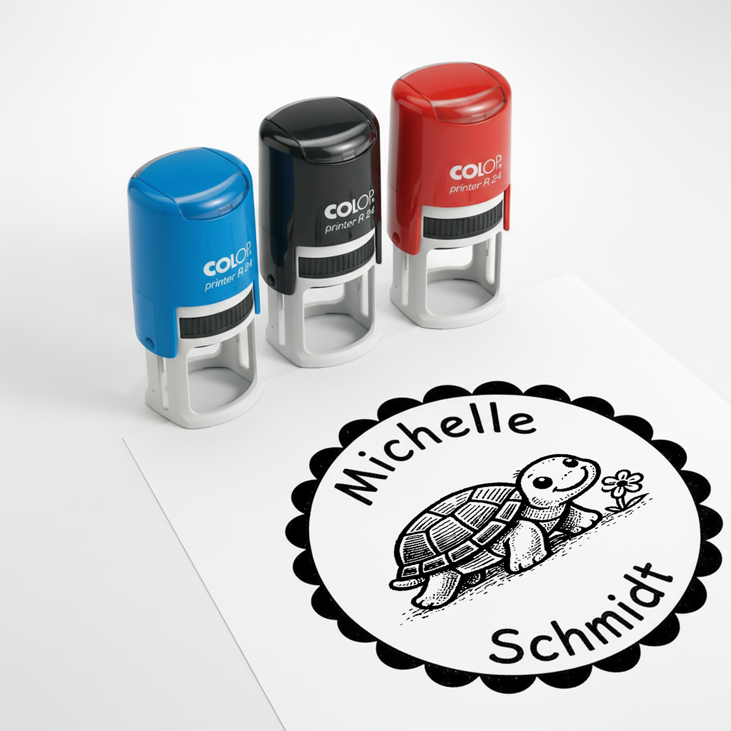 Kinder Namensstempel Schildkröte personalisiert – 24mm – Namensstempel für Schule & Grundschule – Geschenk Schulanfang Einschulung