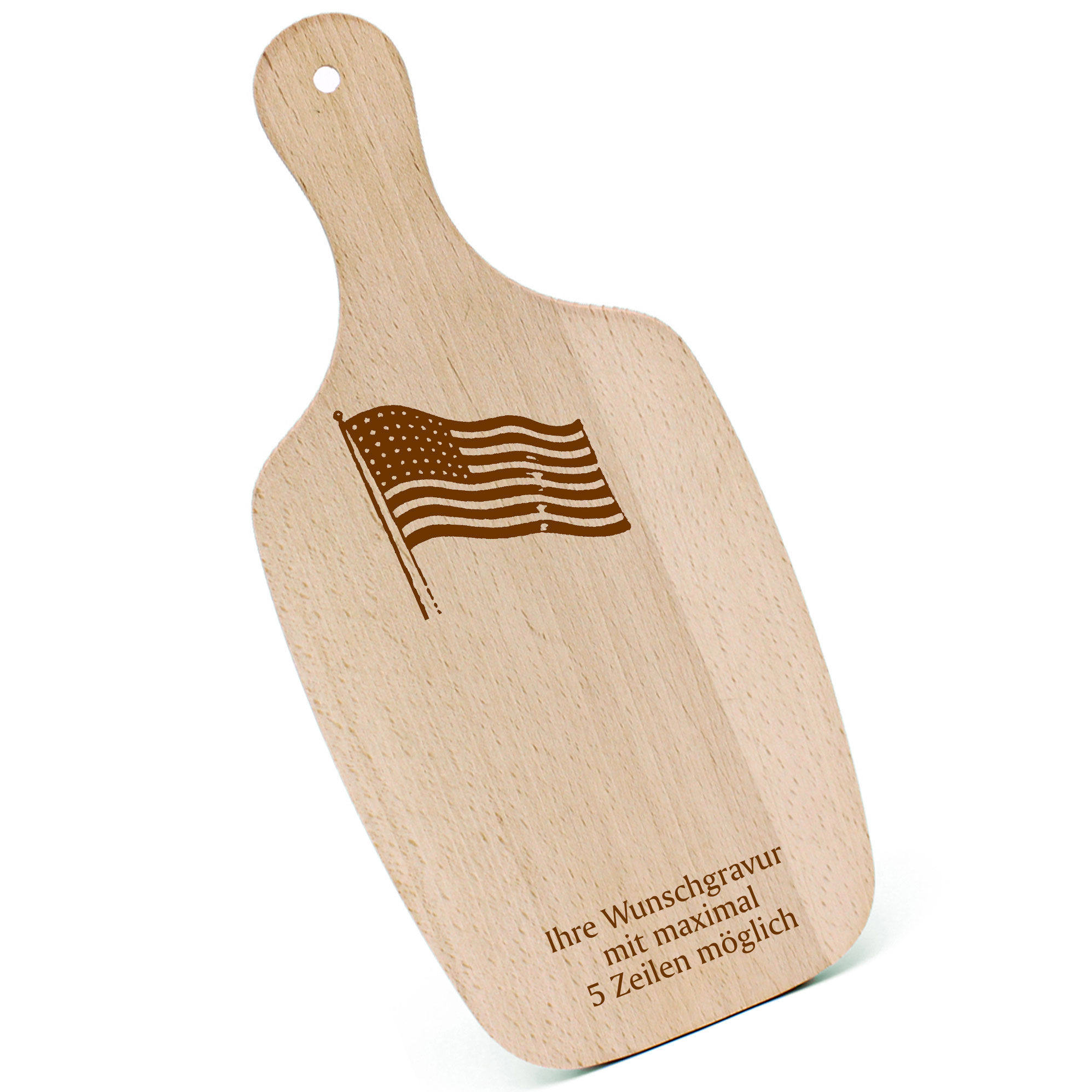 Schneidebrett Frühstücksbrettchen - Fahne Amerika - mit Griff 330x150mm