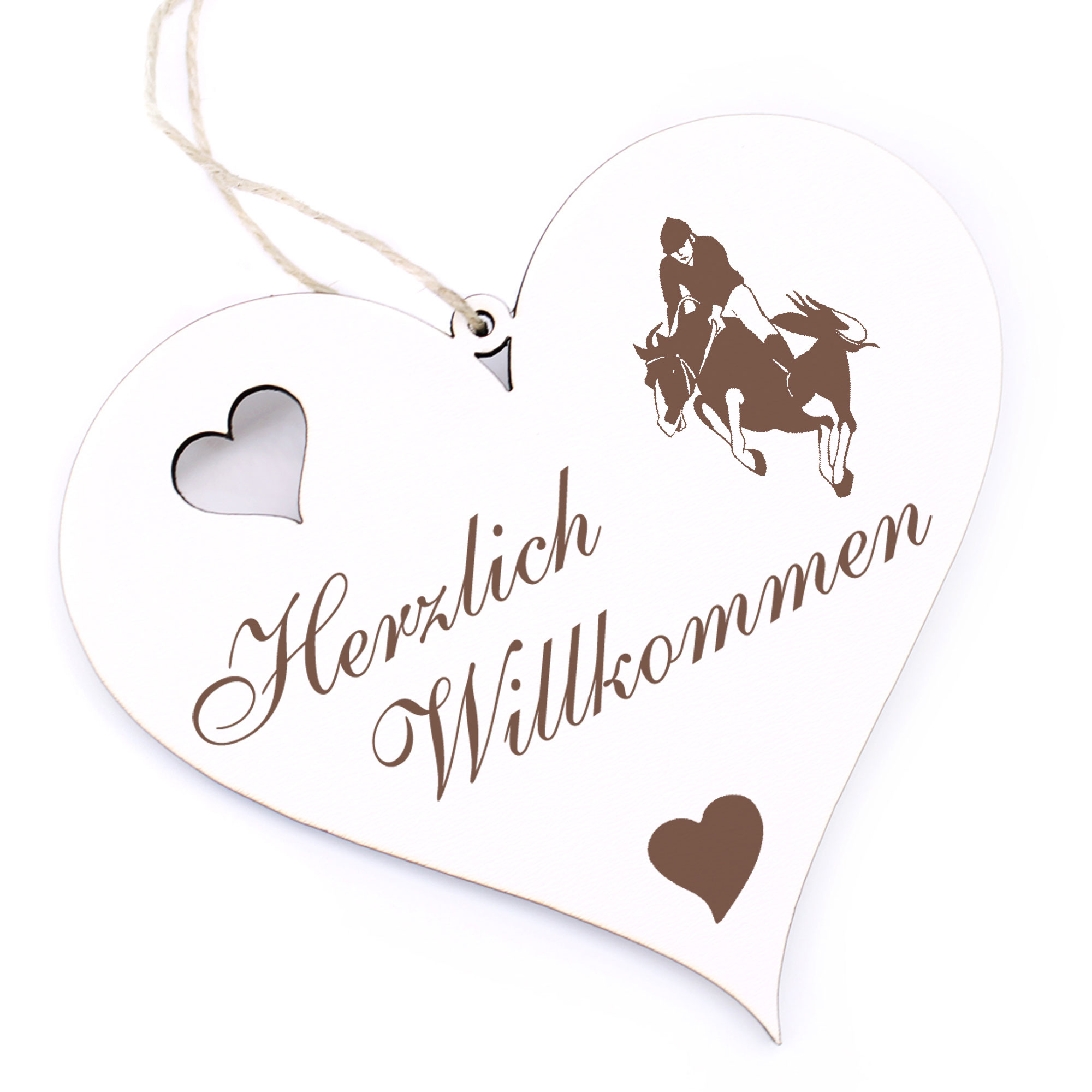 Herzlich Willkommen Schild - Springreiten - Deko Herz Holz