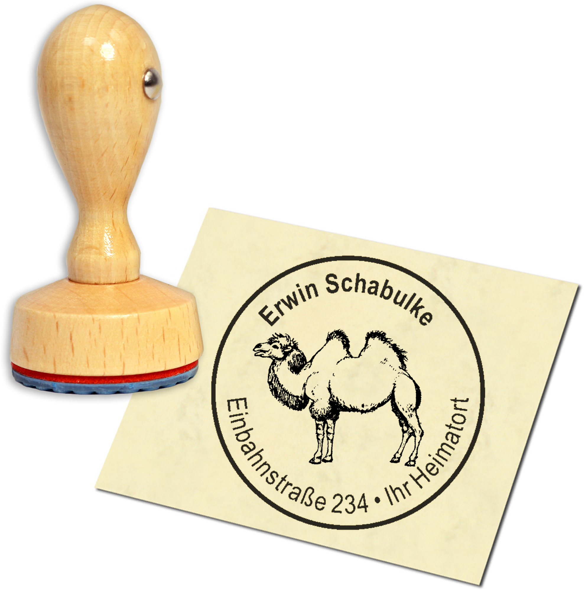 Stempel Adressstempel Holzstempel - stehendes Kamel - rund 40mm