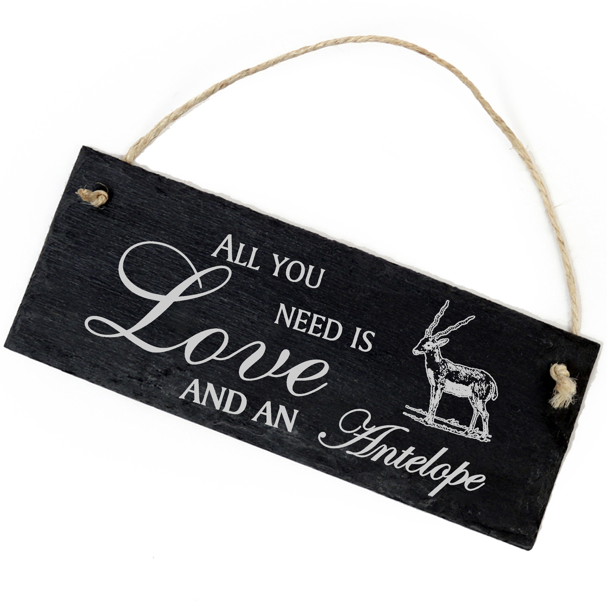 Schiefertafel Deko Antilope Schild 22 x 8 cm - All you need is Love and an Antelope
