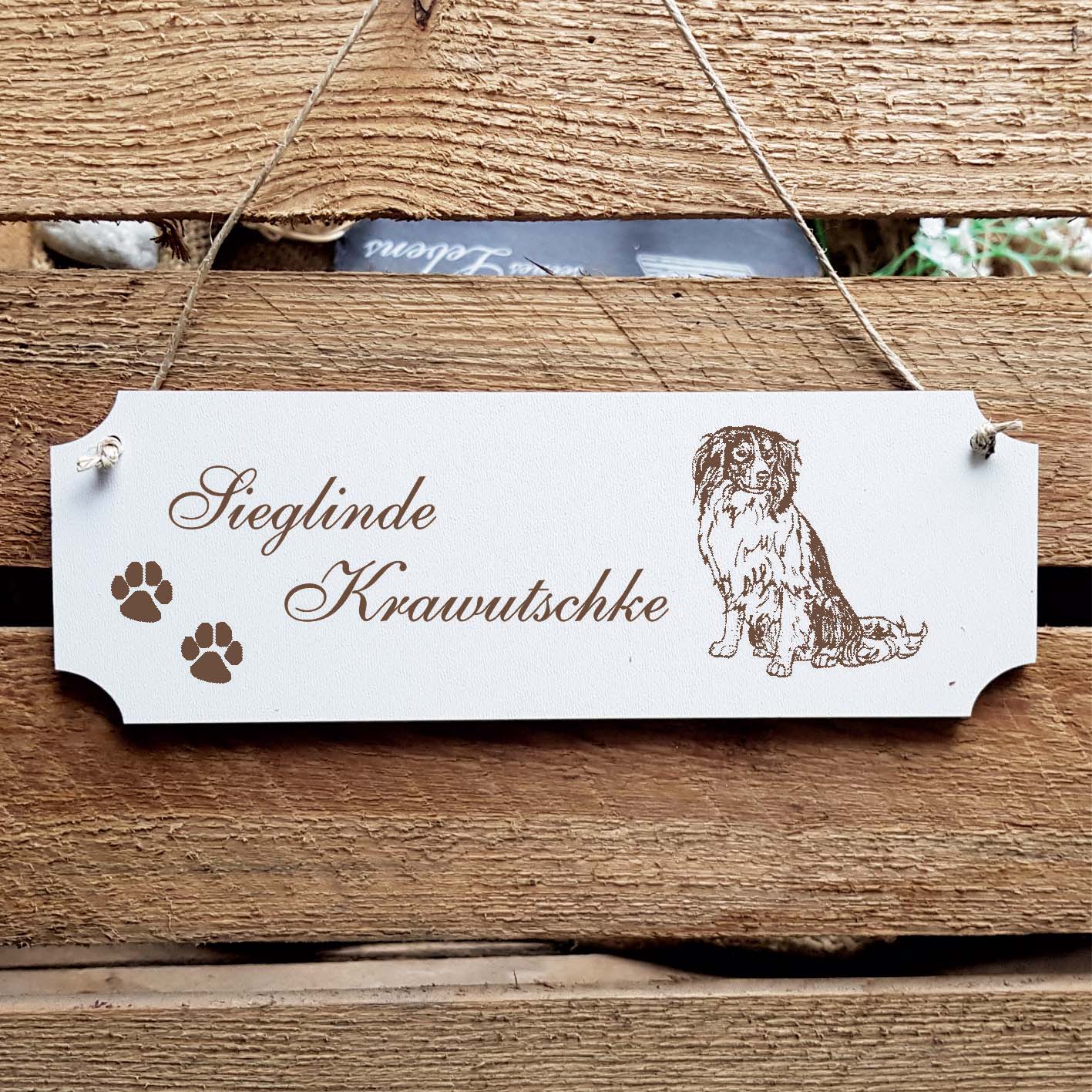 Schild « Nederlandse Kooikerhondje » Namensschild Türschild zum Anhängen - 20 x 6,7 cm
