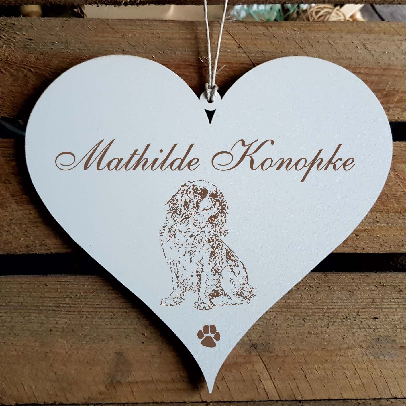 Herz Schild « English Toy Spaniel » mit Namen - Türschild zum Anhängen
