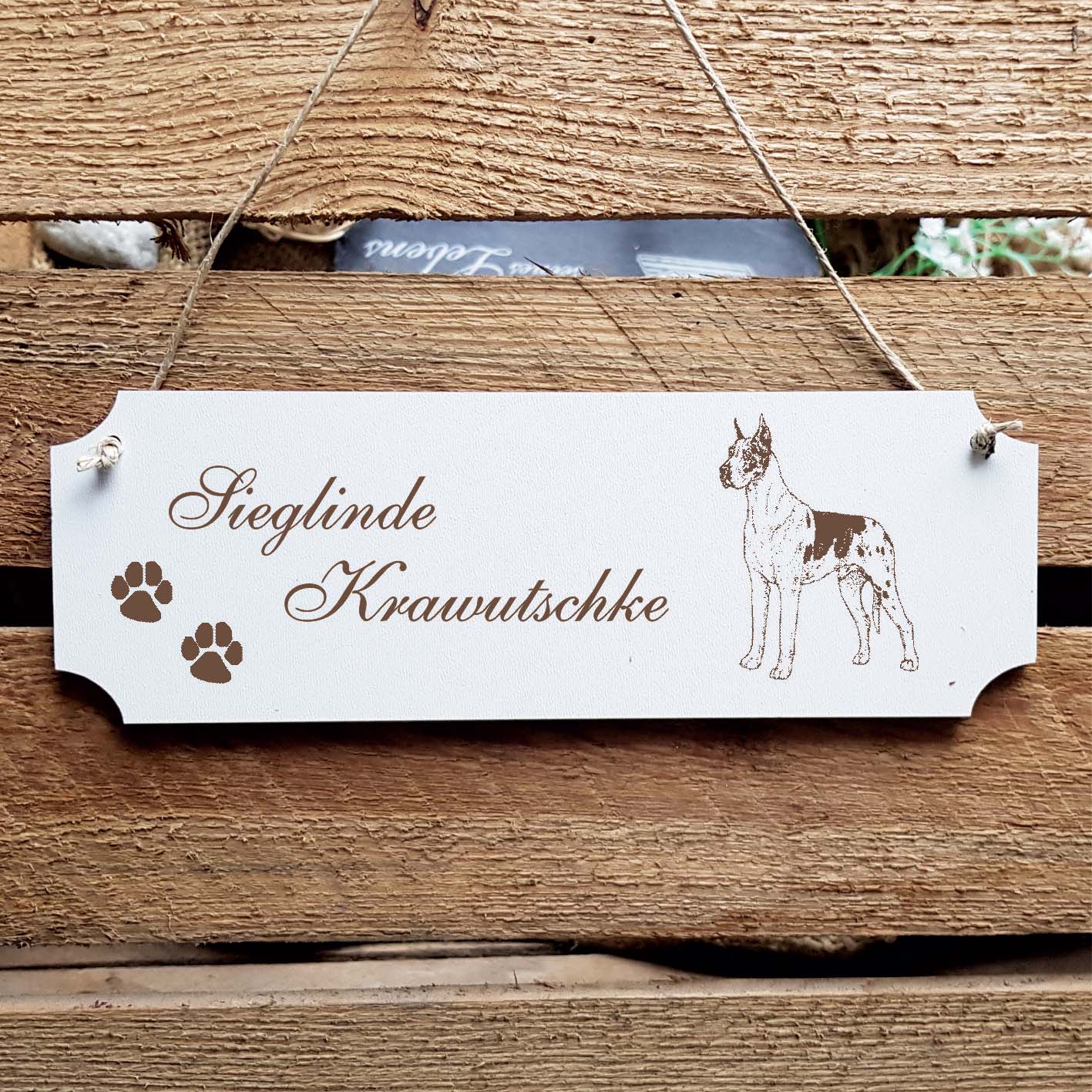 Schild « Deutsche Dogge » Namensschild Türschild zum Anhängen - 20 x 6,7 cm
