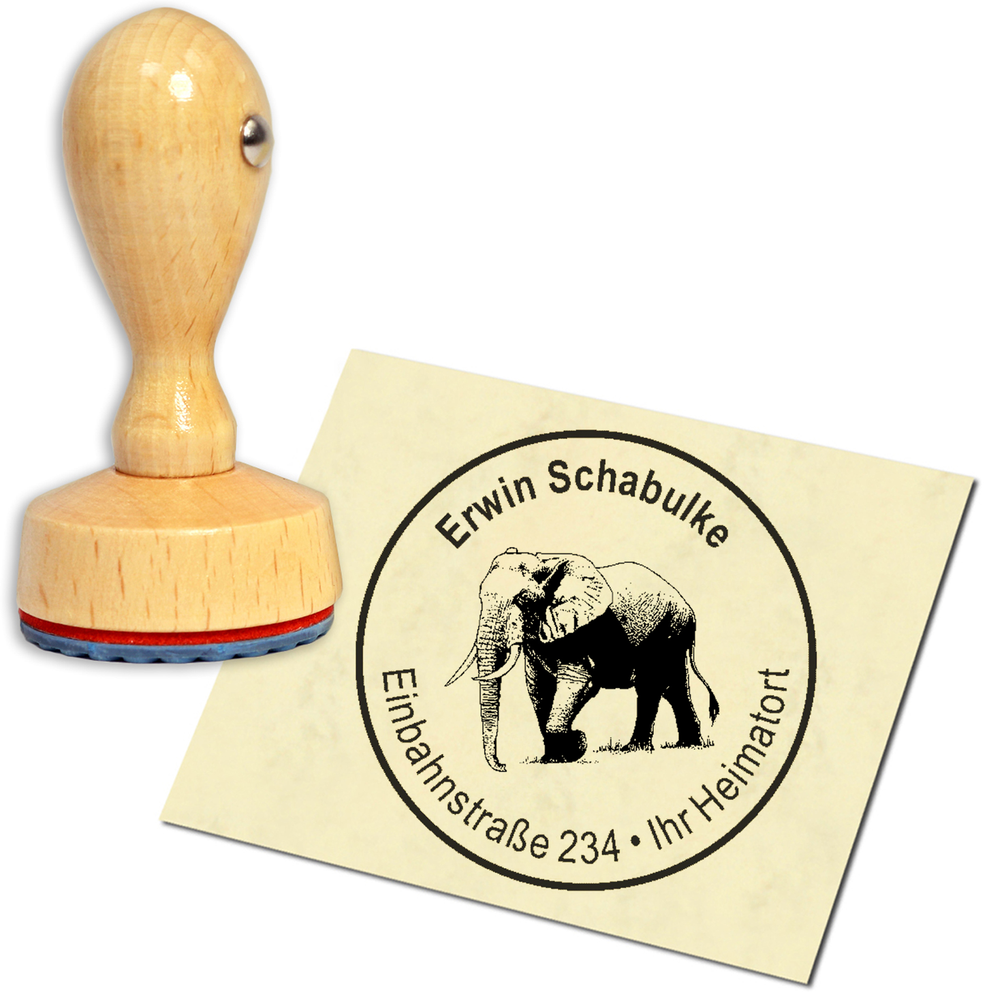 Stempel Adressstempel Holzstempel - Elefant - rund 40mm