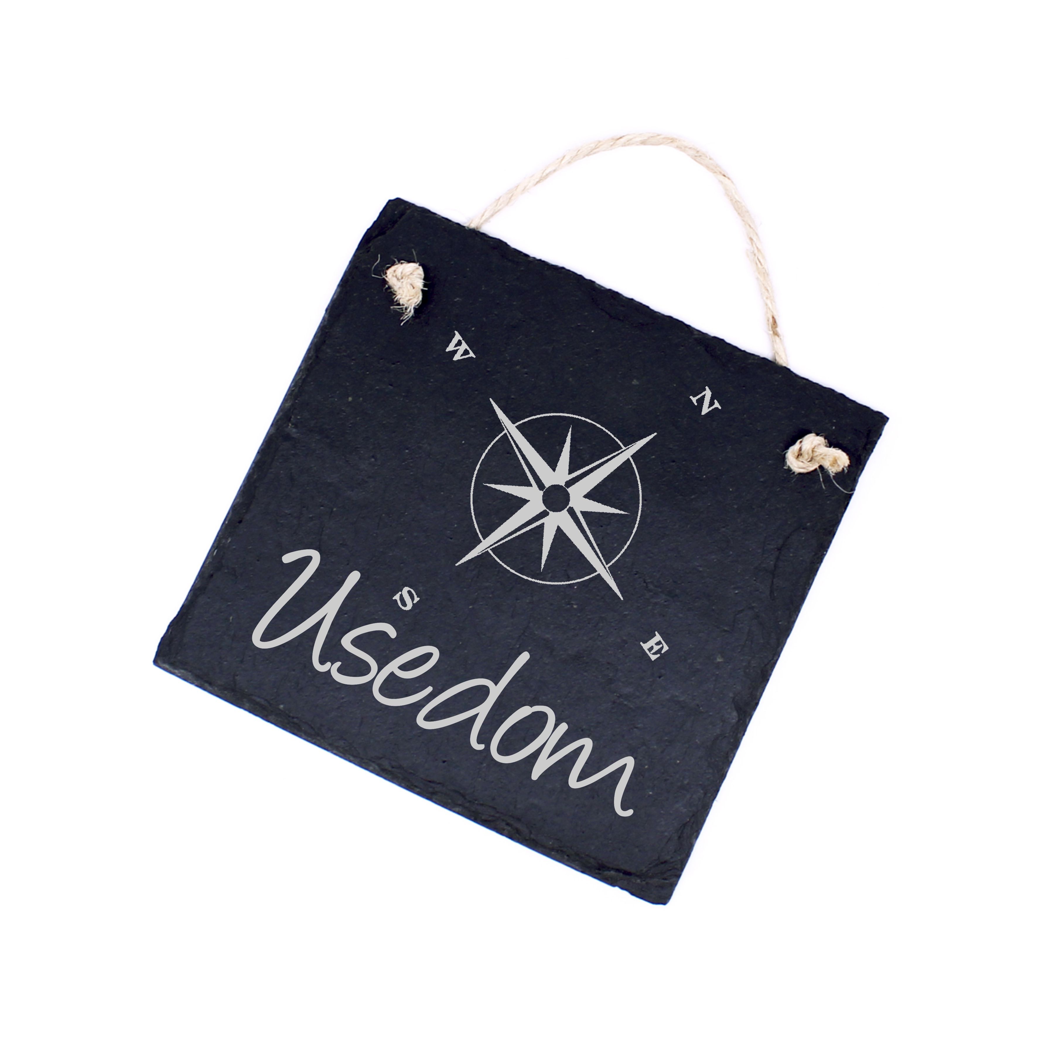 Kleine Schiefertafel Usedom - mit Motiv Windrose 11 x 11 cm