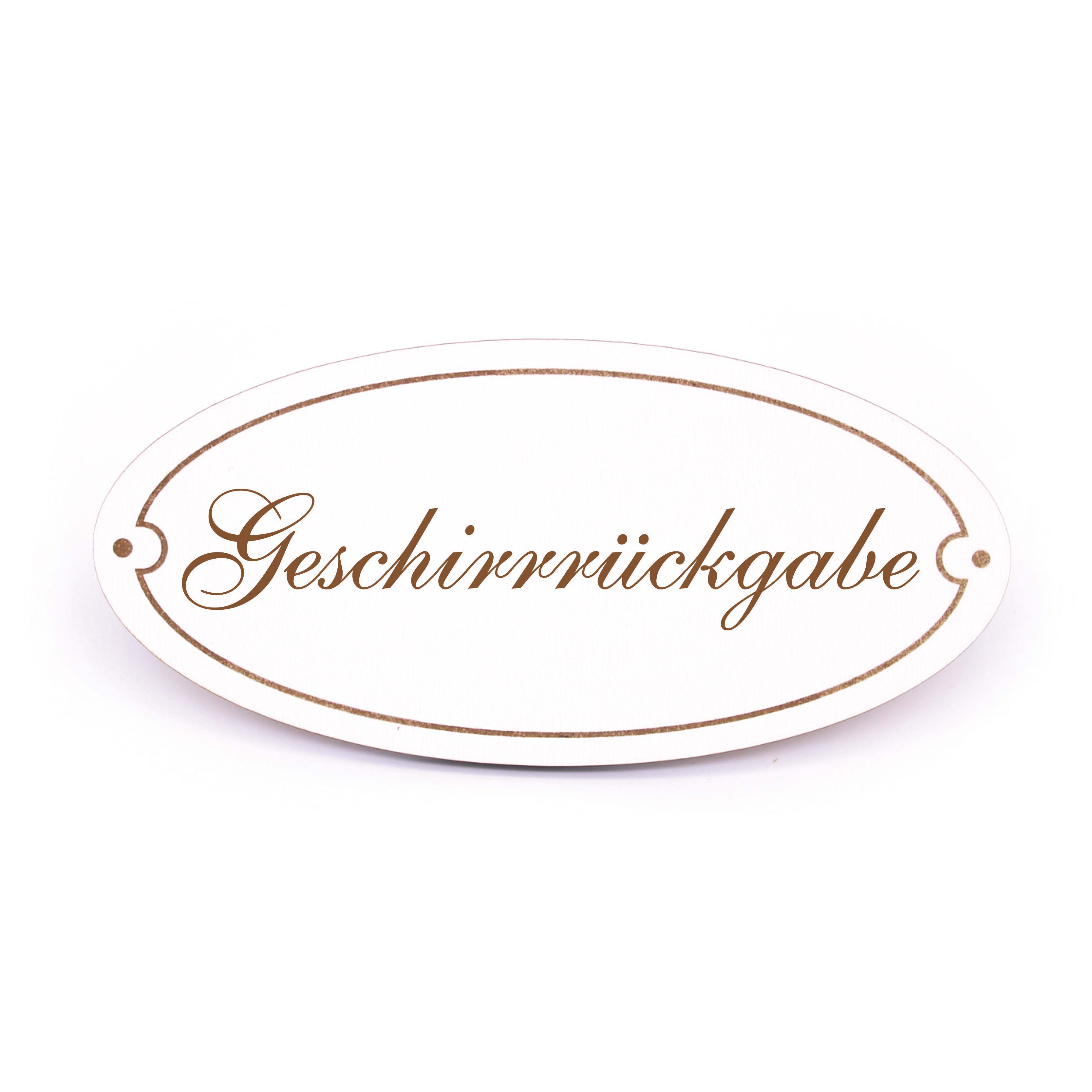 Ovales Türschild Geschirrrückgabe - selbstklebend - 15 x 7 cm