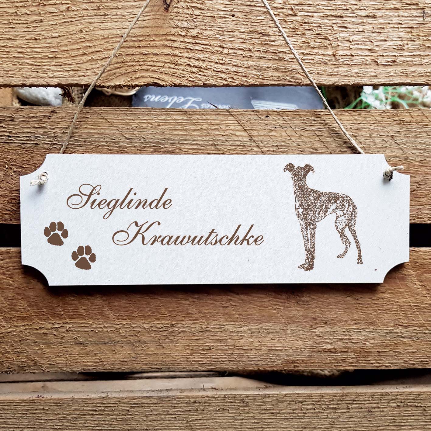 Schild « Galgo Español » Namensschild Türschild zum Anhängen - 20 x 6,7 cm