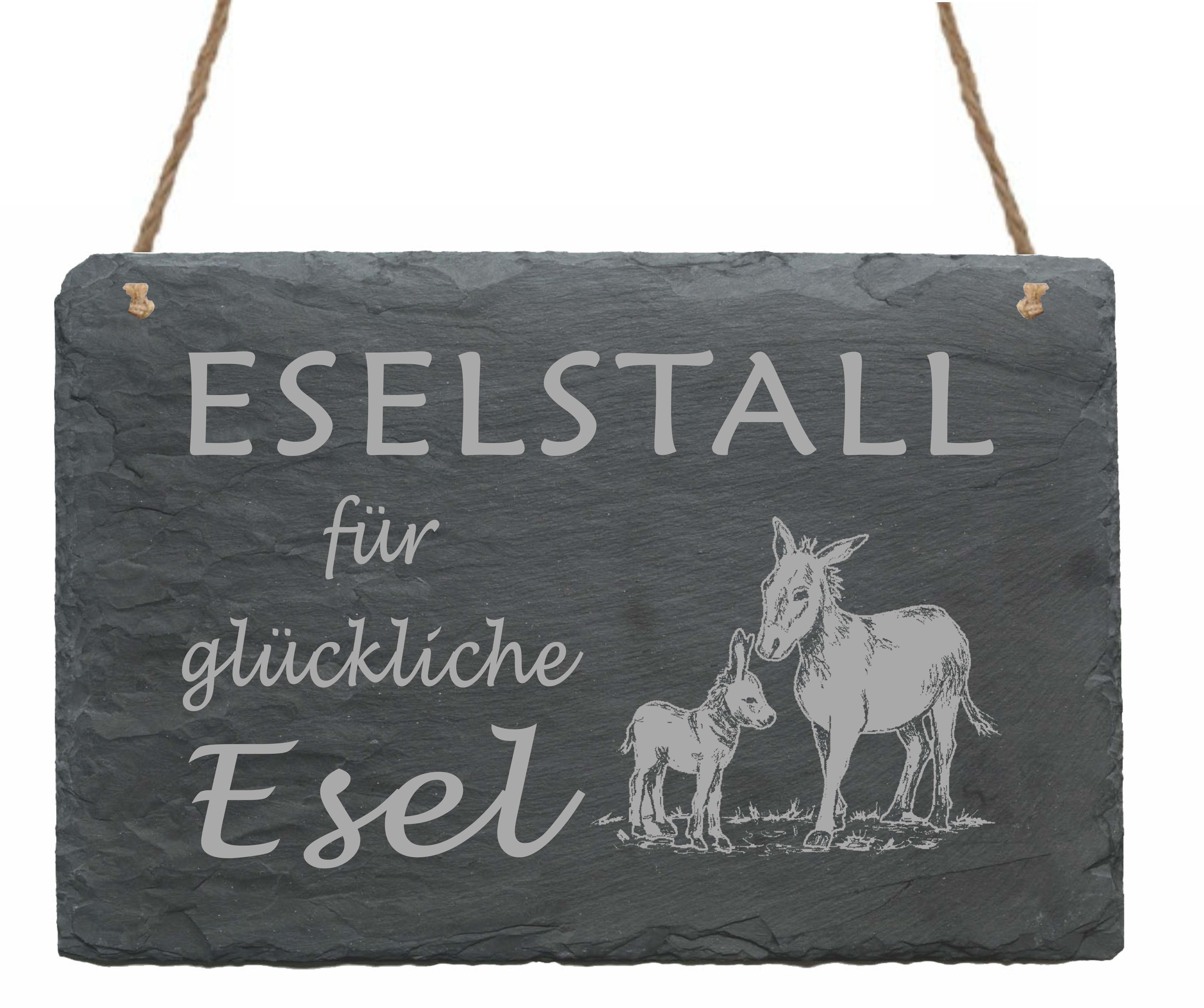 Schiefertafel « Eselstall für glückliche Esel »