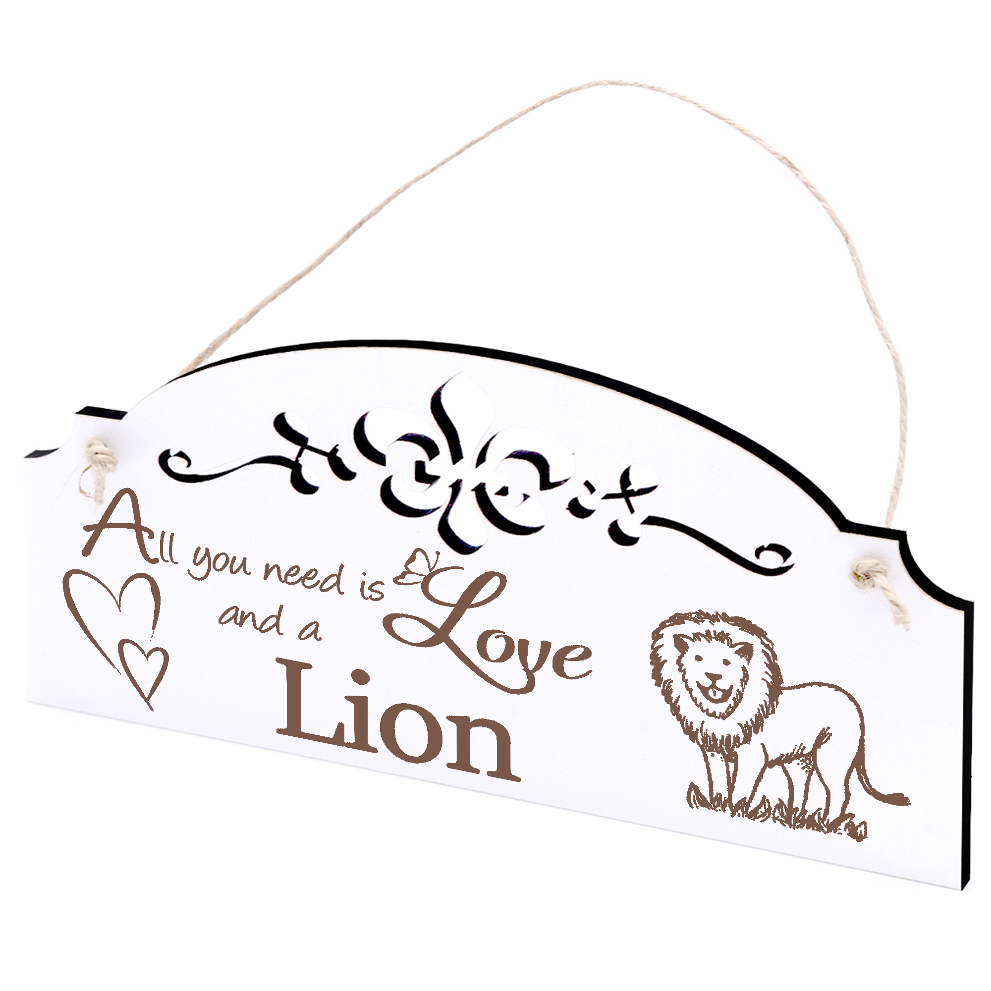 Schild niedlicher Löwe Deko 20x10cm - All you need is Love and a Lion - Holz