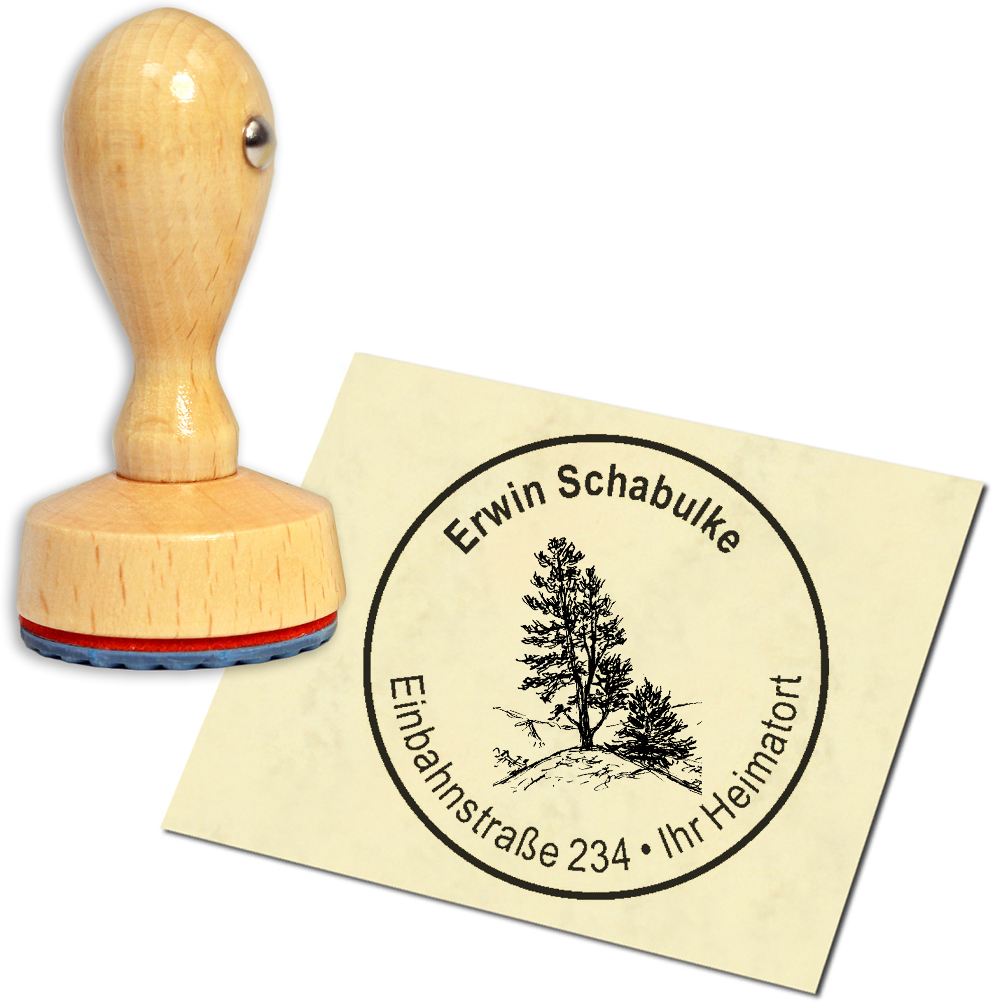 Stempel Adressstempel Holzstempel - Zirbelkiefer - rund 40mm