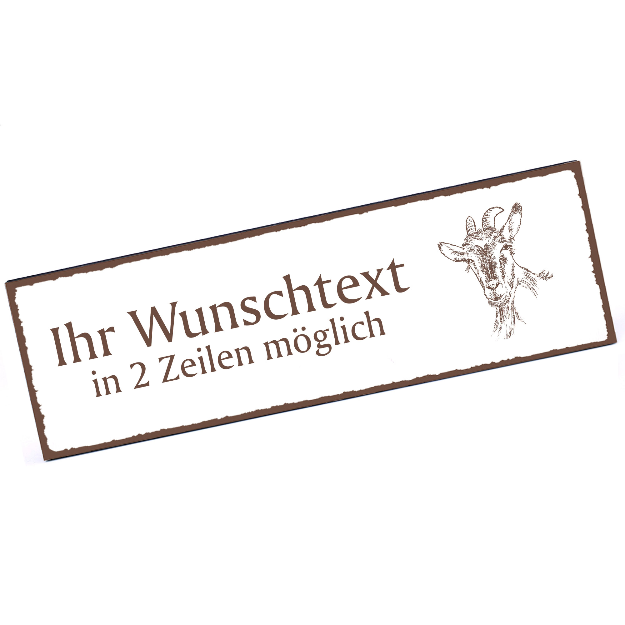 Türschild Ziegenkopf  Namensschild personalisiert mit Gravur - 150mm x 50mm - selbstklebend