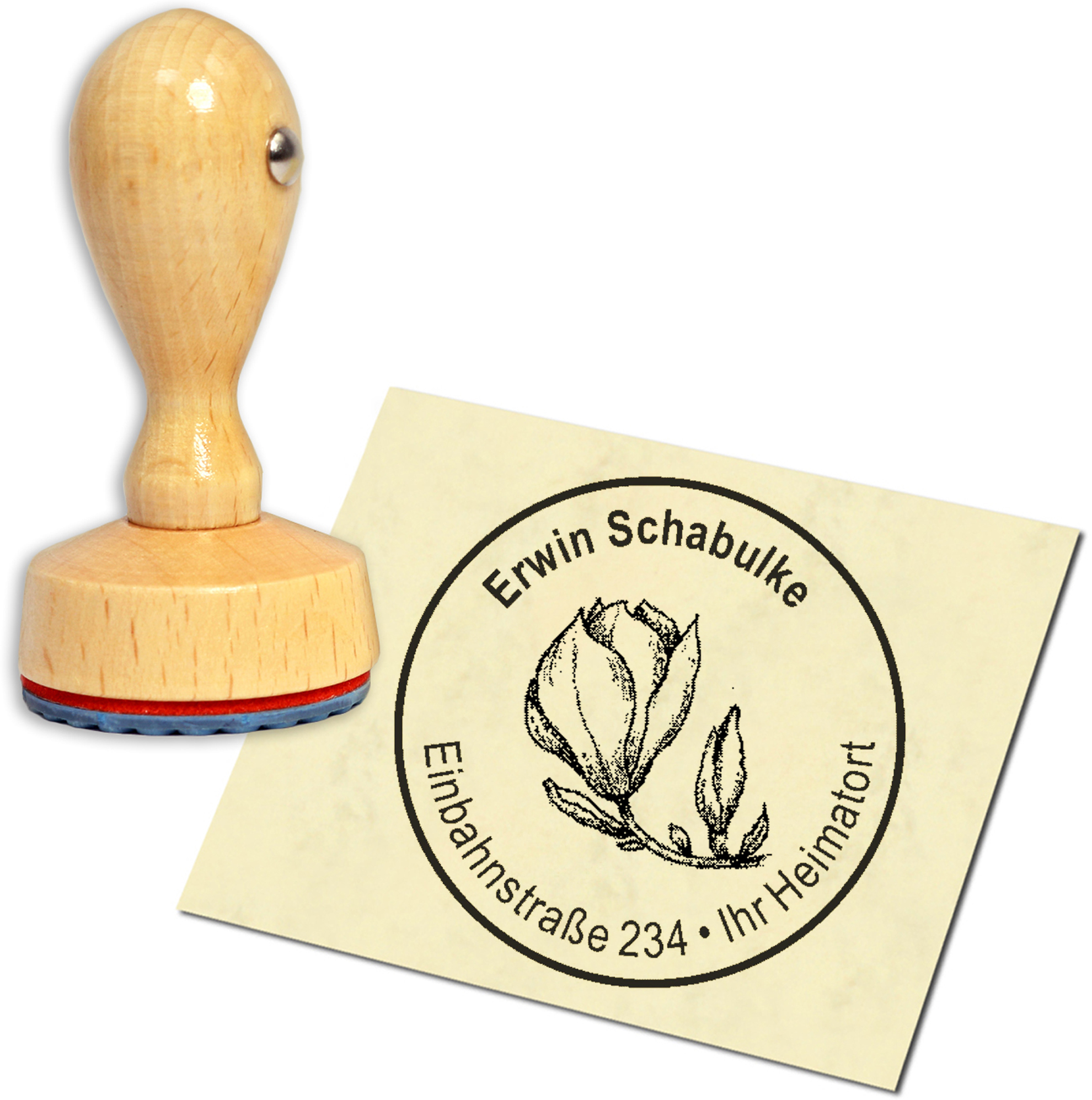 Stempel Adressstempel Holzstempel - Magnolie - rund 40mm