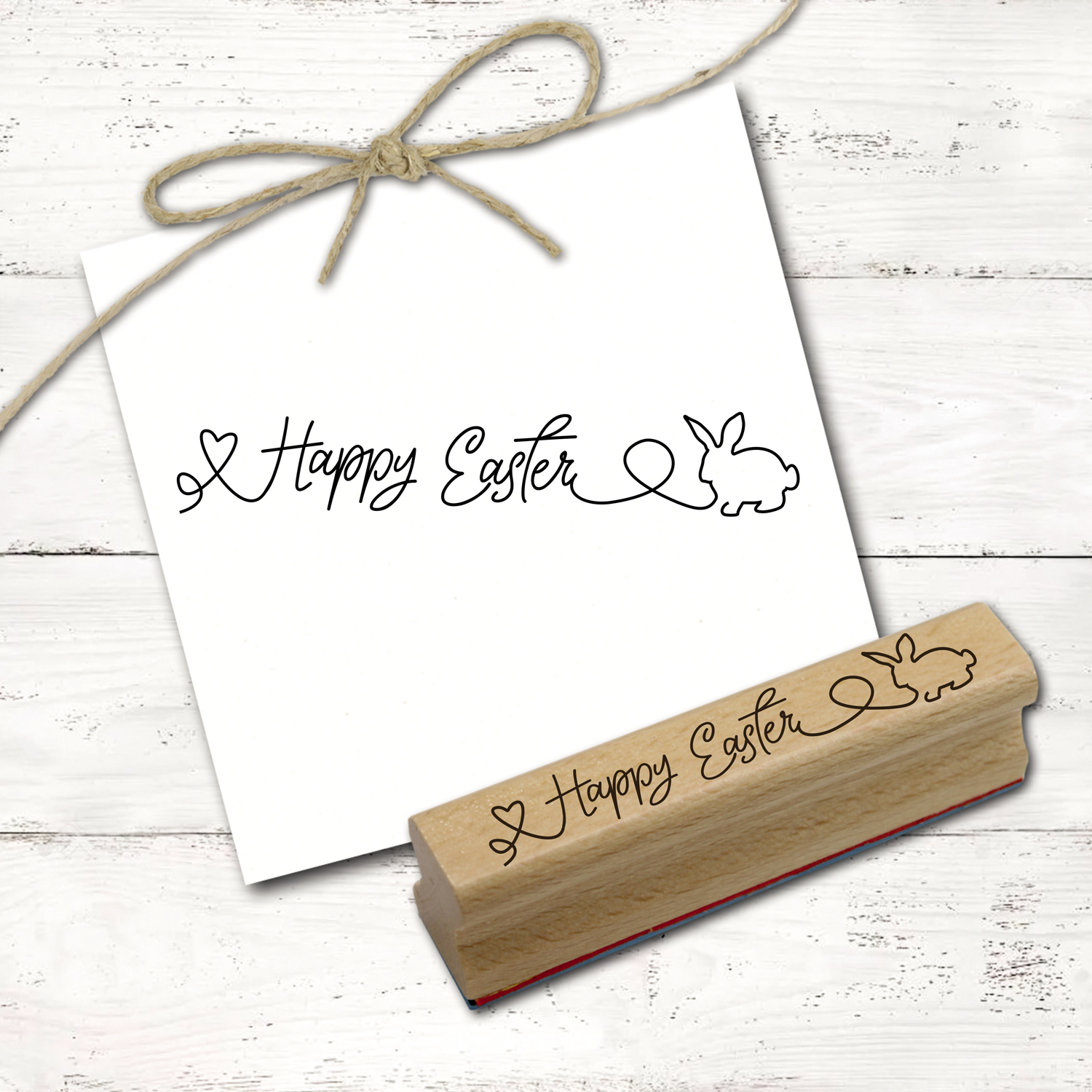 Motivstempel Bordüre Happy Easter Schriftzug - Stempel Osterhase Holzstempel 98 x 16 mm