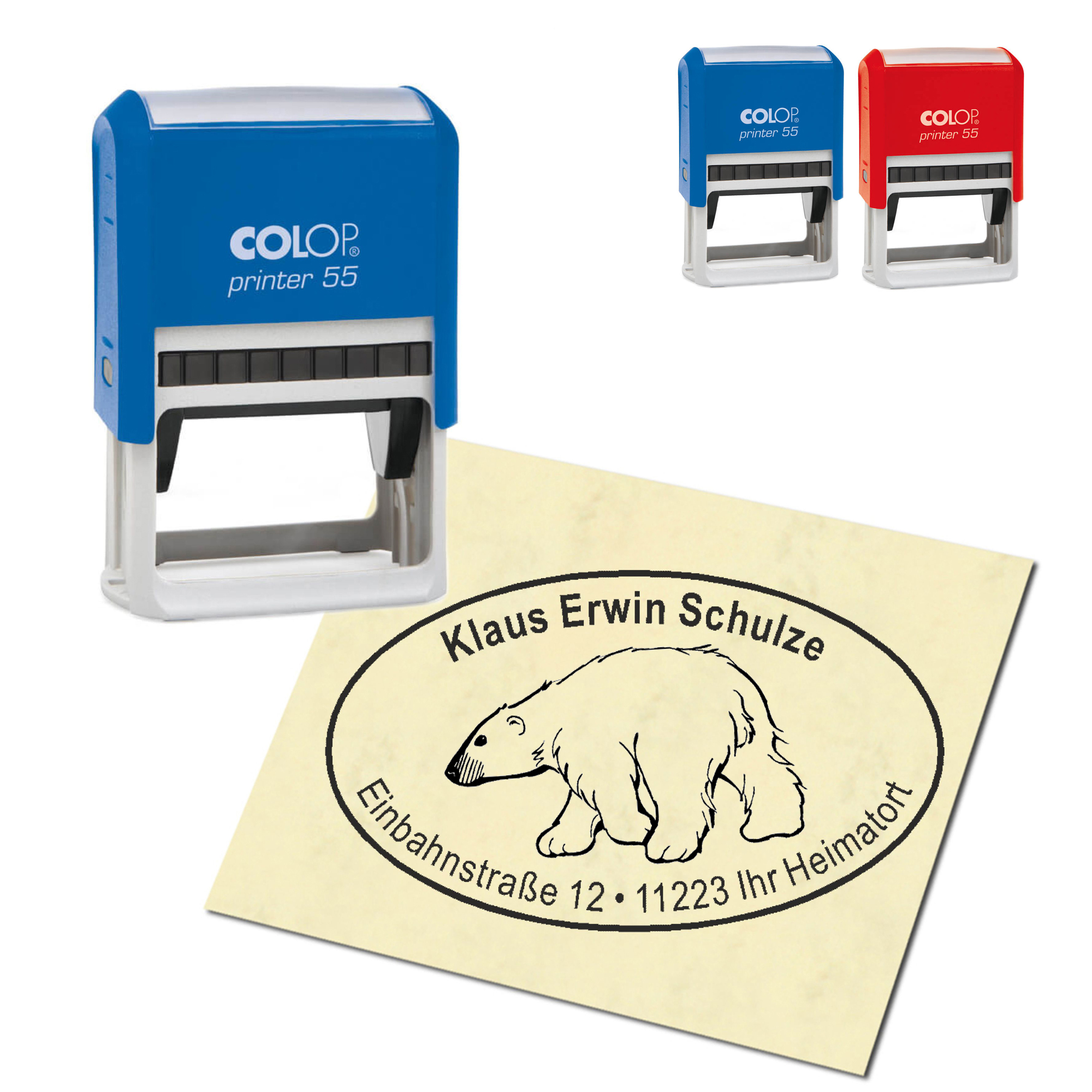 Adressstempel personalisiert Stempel - gezeichneter Eisbär - oval 59 x 39 mm