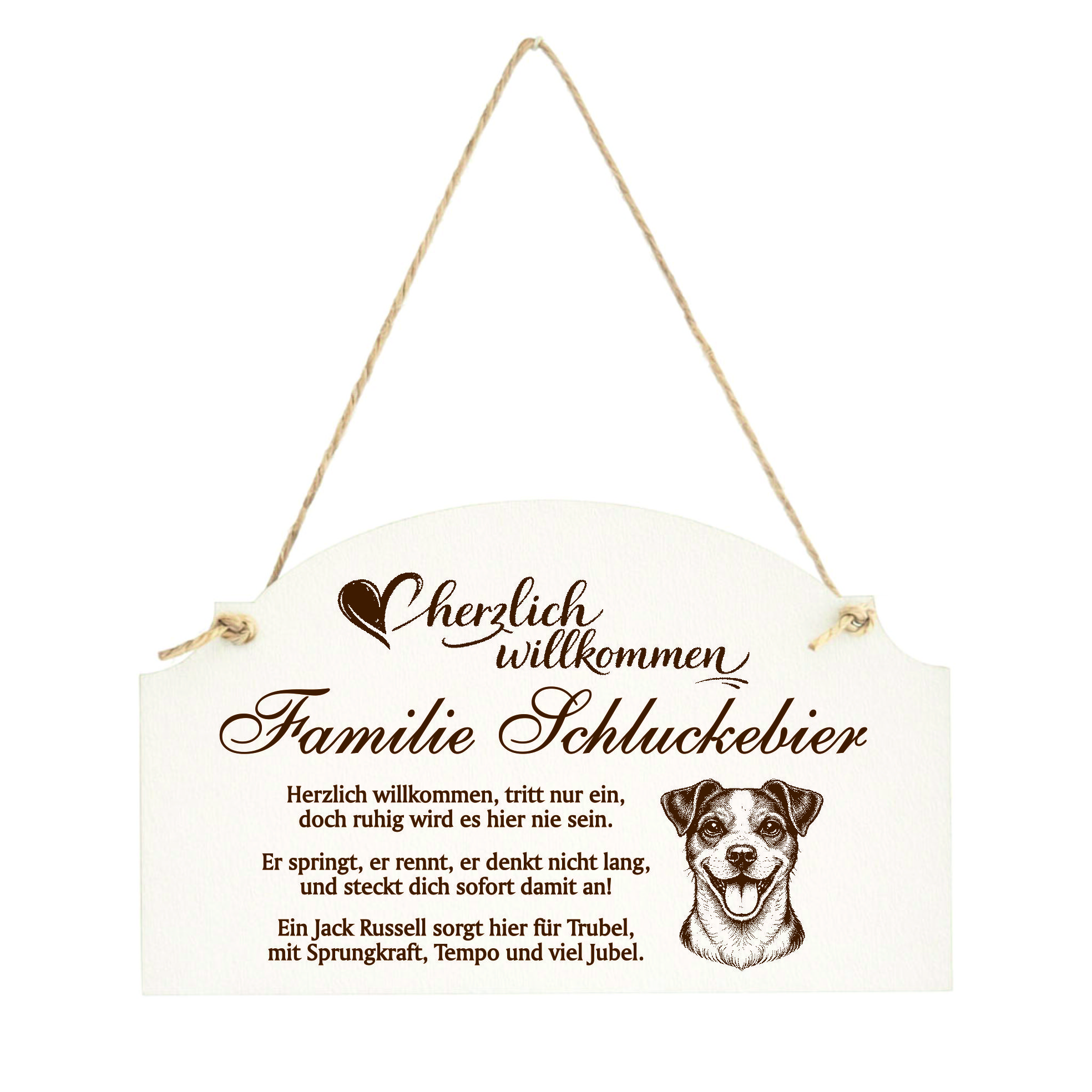 Willkommensschild Jack Russell Terrier personalisiert - Haustürschild mit Hundespruch - 14 x 8,5 cm